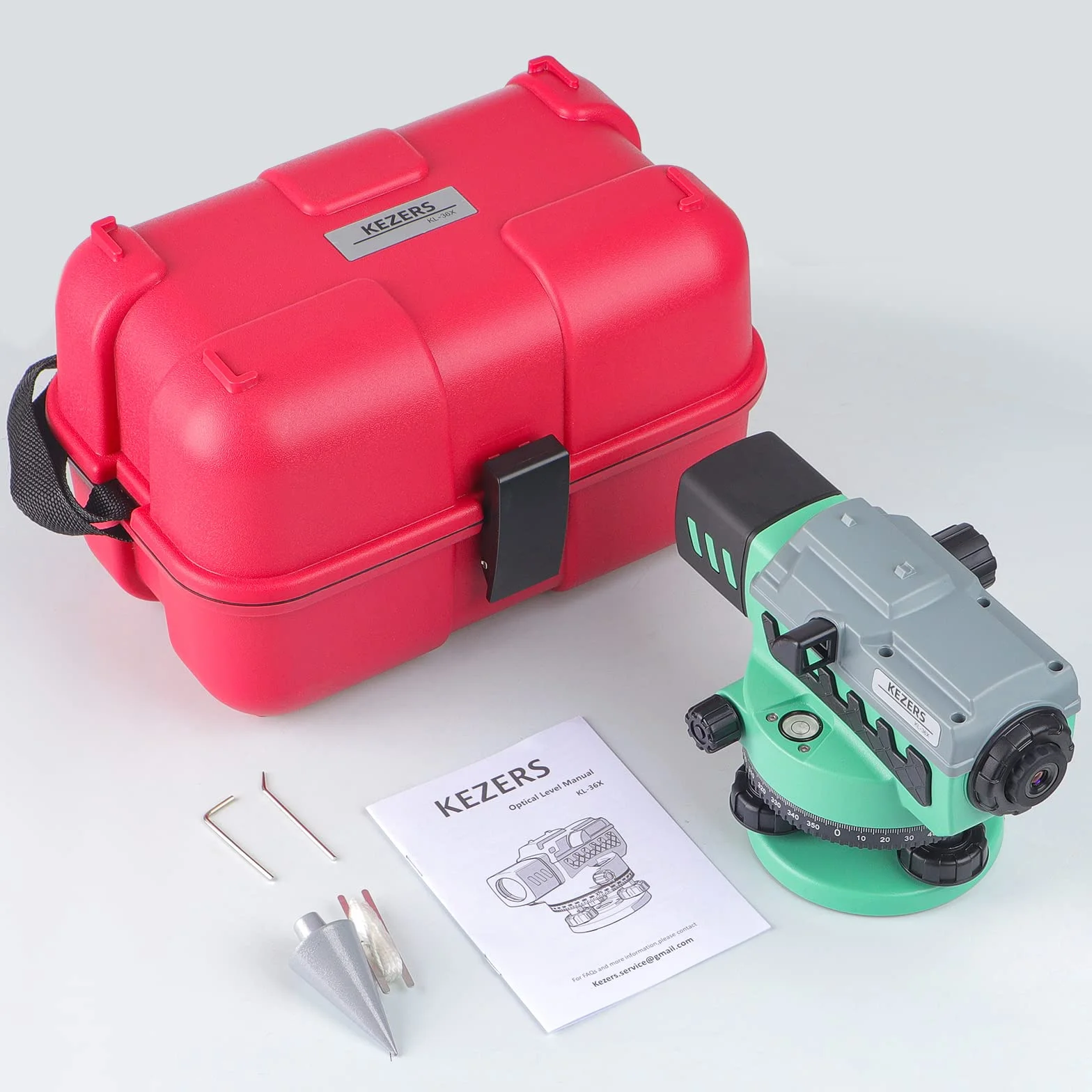KEZERS Professional Nivel Óptico 36X, nivel de encuesta óptica automática, herramienta de autonivelación para constructores, impermeable, medición de altura/distancia