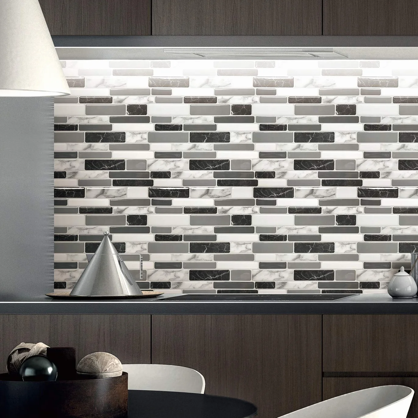 Art3d Azulejos para salpicaduras de cocina de mármol gris, 30x30cm, 6 hojas