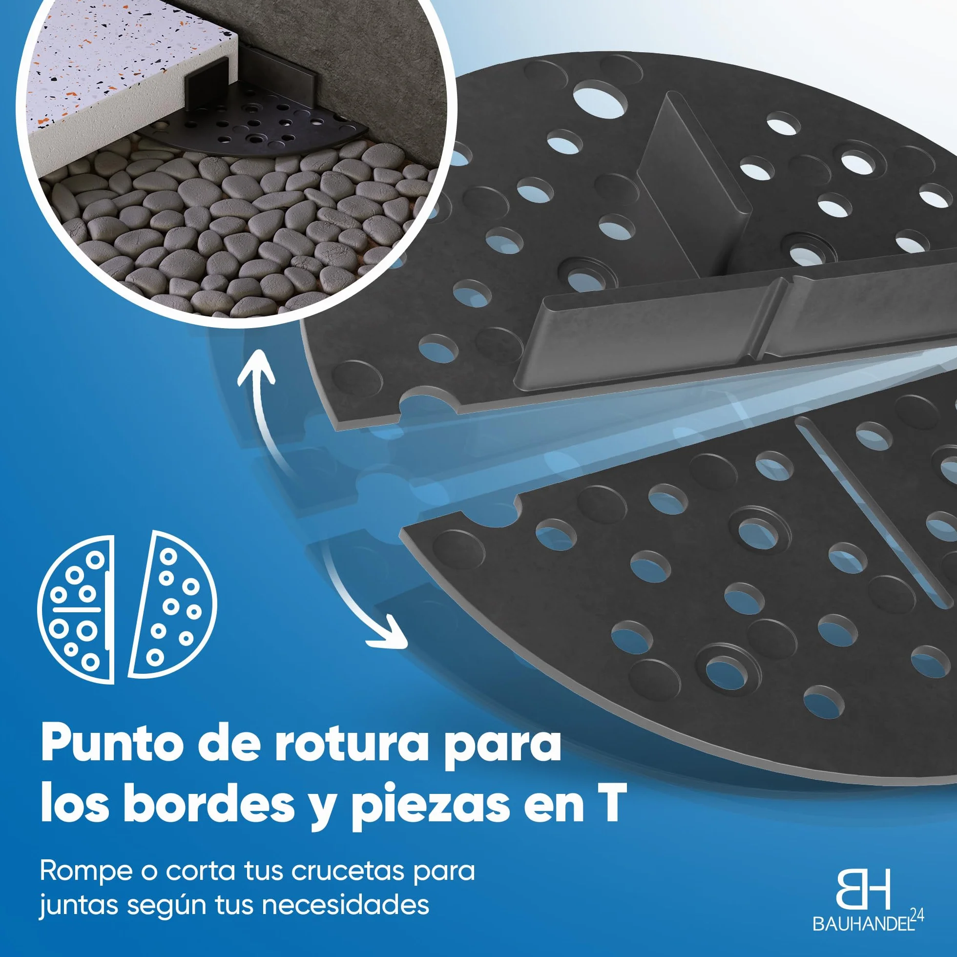 Bauhandel24 cruces para juntas 3 mm 50 unidades color negro cojinete de placas almohadillas con plato exterior cruces de juntas grava para exteriores rodamiento de grava terraza balcón piedra
