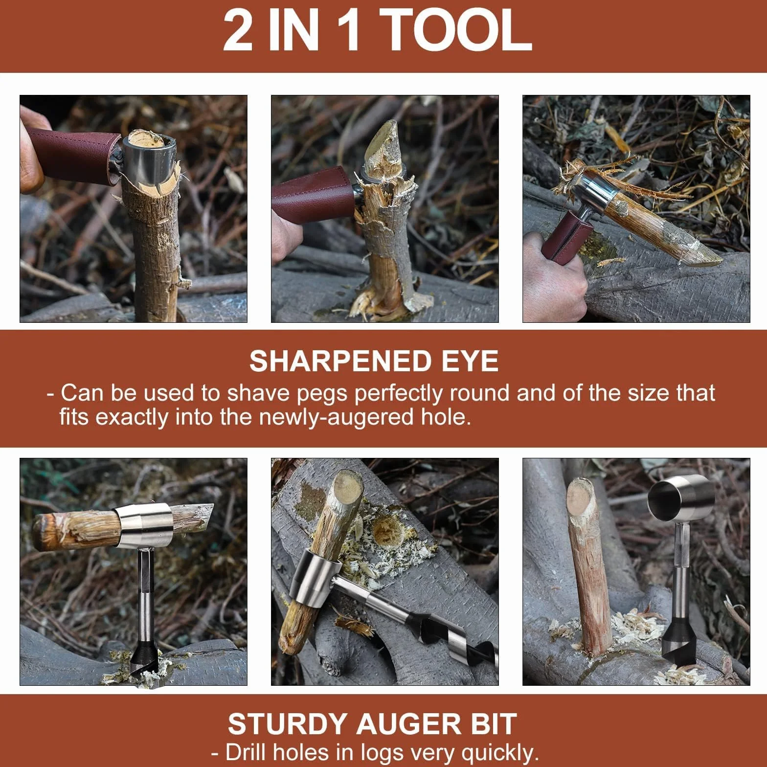 Kosibate Bushcraft Gear, llave de taladro manual para taladrar madera fácilmente, llave de colonos y herramientas de bushcraft, perfecta para tareas de camping y carpintería, taladro de madera de ojo