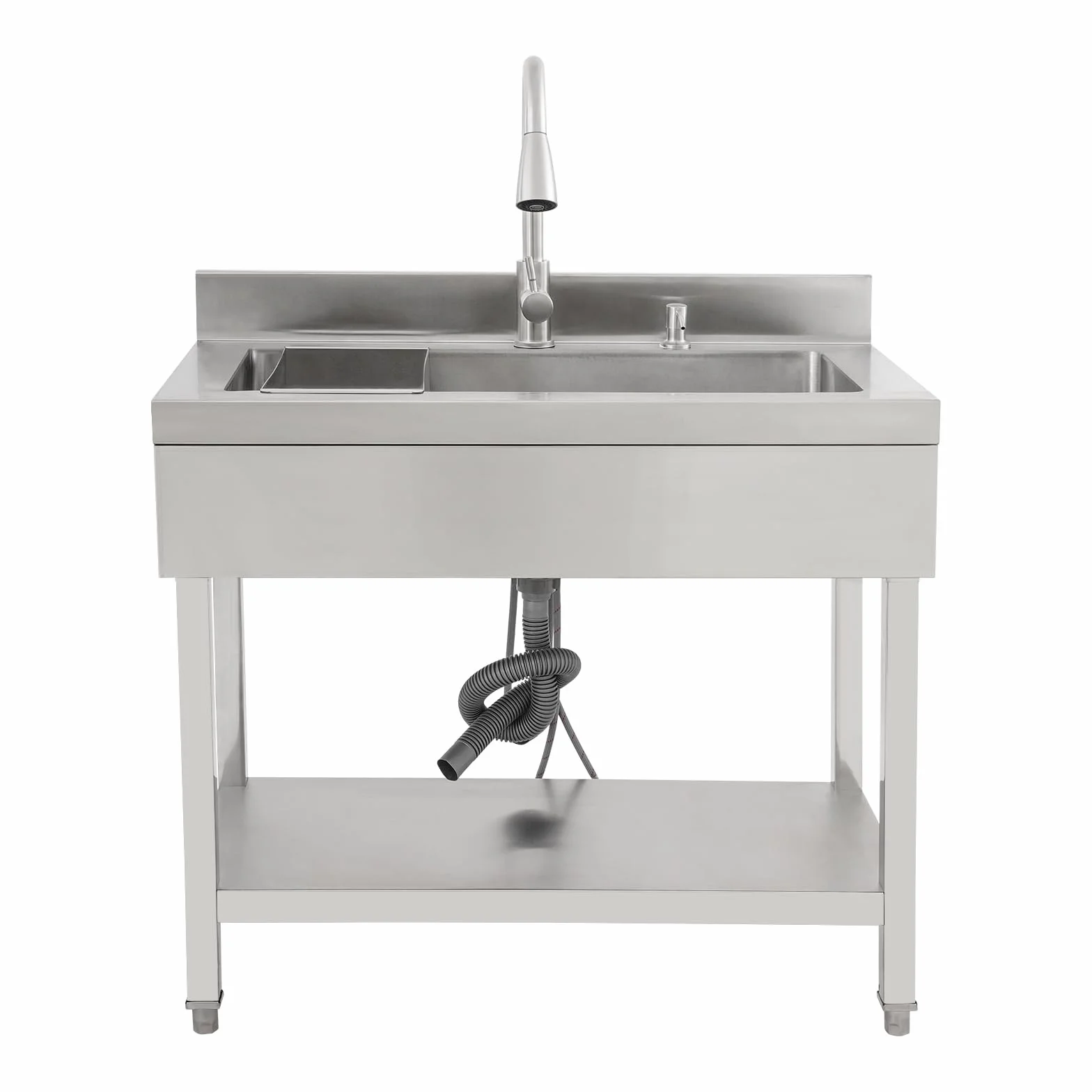 Lavando de acero inoxidable independiente, fregadero individual de cocina rectangular con pedestal, fregadero móvil para cocina, garaje, exterior(90x50x80 cm)