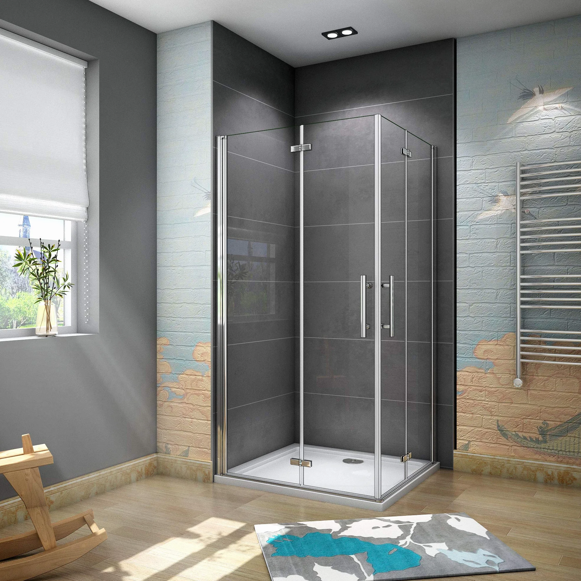 Mamparas de Ducha Angular Doble Puerta Plegable 6mm Antical 70x70x185cm
