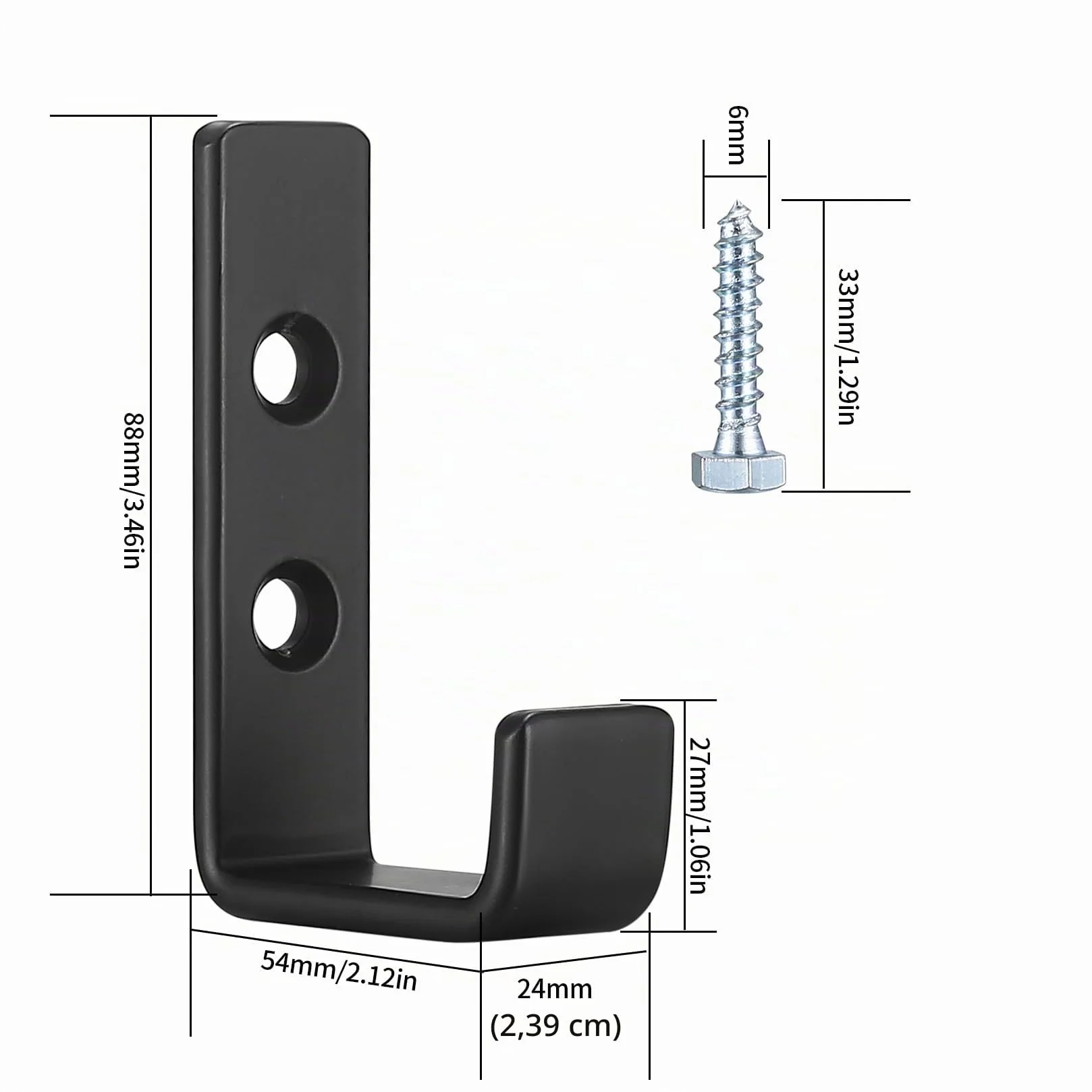 2pcs Ganchos Resistentes para Pared en Forma de J, Ganchos de Acero al carbono Negros Universales, Percheros, Ganchos para Abrigos,Soporte de Pared para Artículos Voluminosos (2) (2pcs)