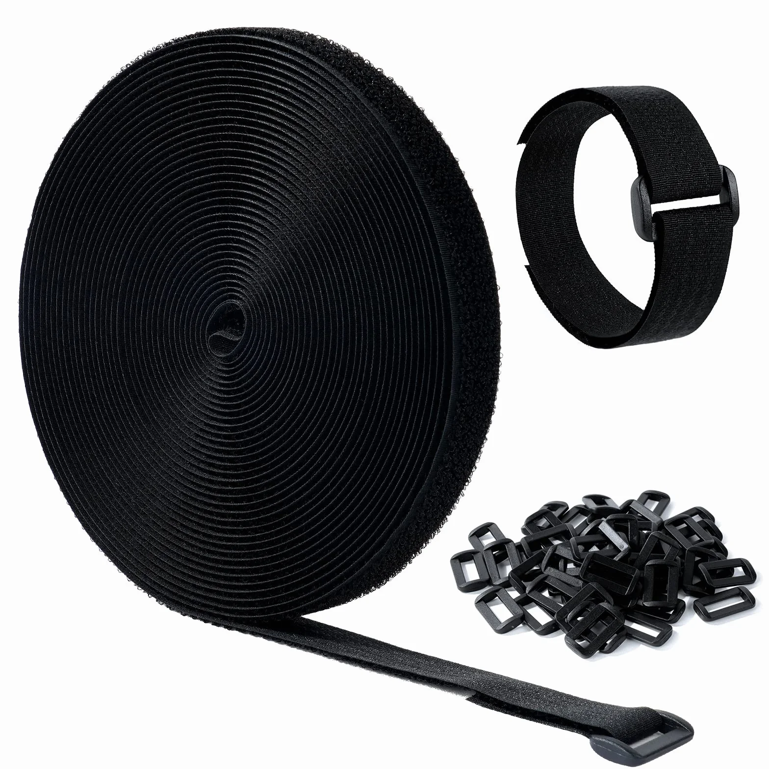 Ainiv Bridas Reutilizables de 10m con 50 Hebillas, 1 Rollo Bridas para Cables, Sujeta Cables Correas Corte Libre, Gancho y Bucle Organizador Cables Multiusos para Oficina, Hogar (10m x 2cm, Negro)