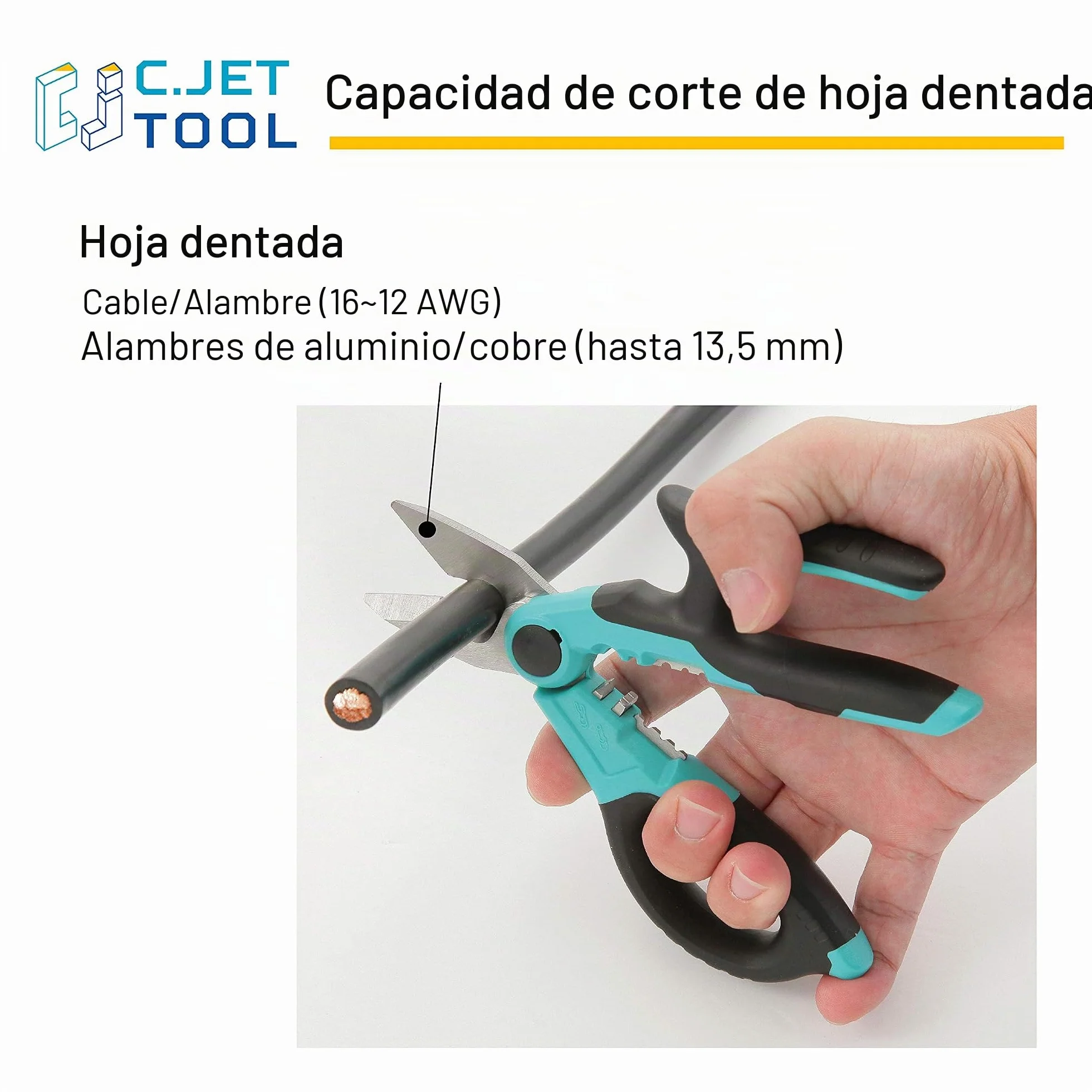 C.JET TOOL Tijeras Electricista Profesional, 170 mm/7" de acero inoxidable, diseño multi-agarre de aluminio de cobre cable suave