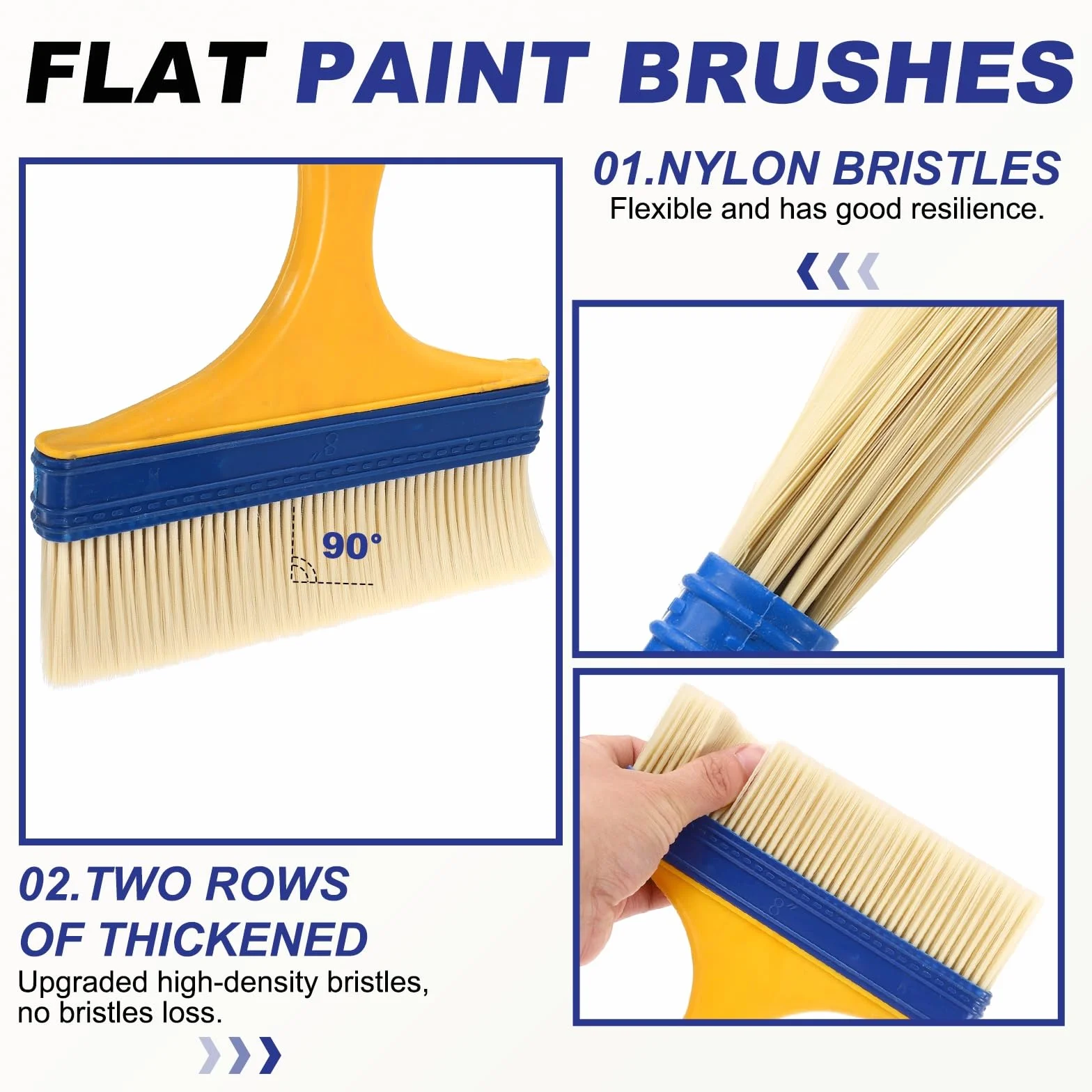 QUARKZMAN 14 Pinceles Pintura Plana 6.7 Pulgadas con Cerdas Nylon Y Mango Amarillo Plástico para Pinturas Arte Manualidades Barnices Pegamentos Gesso Paredes Muebles Vallas Terrazas