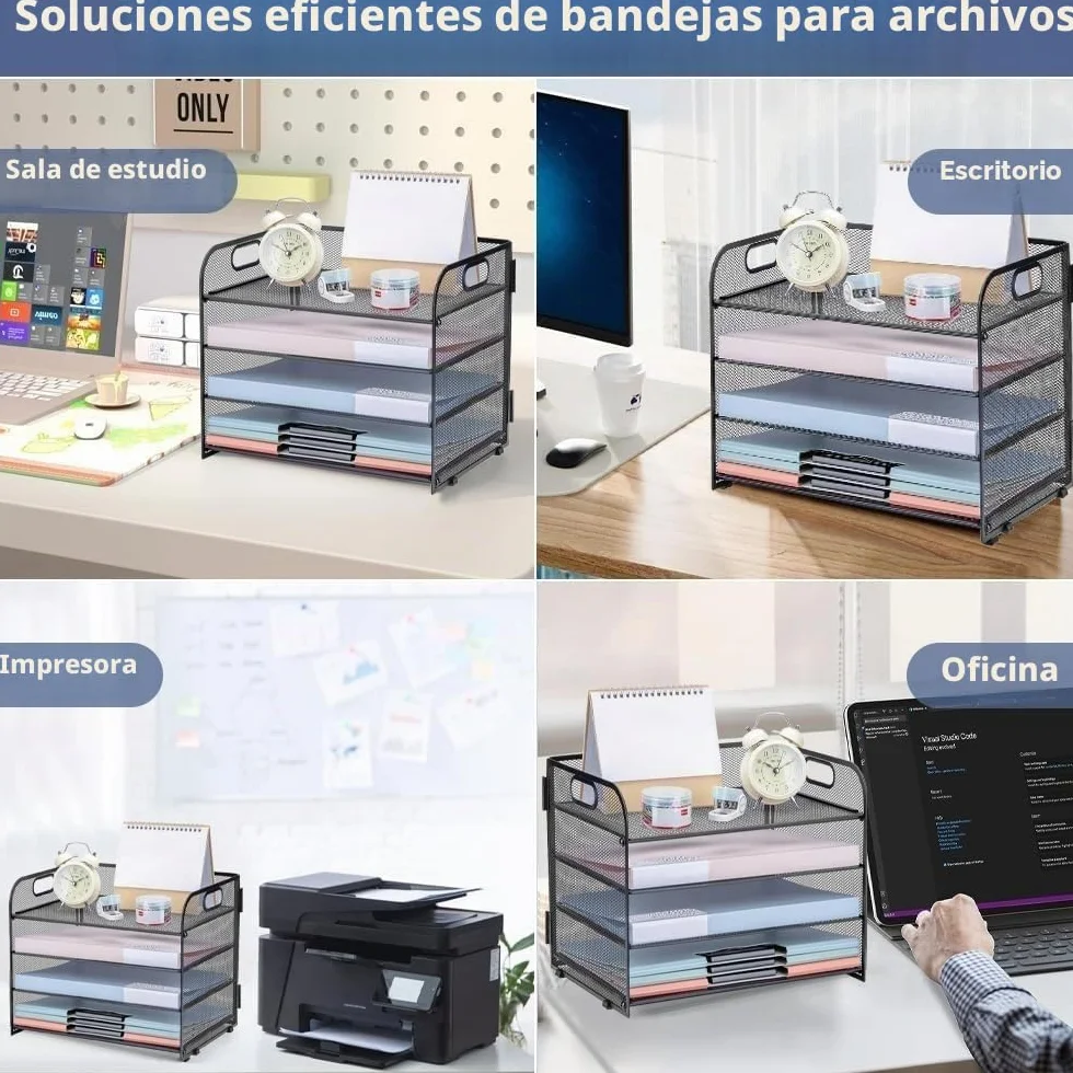 LATERN Bandeja de Malla Metálica 4 Niveles 32CM x 28CM x 24CM Organizador Extraíble para Archivadores
