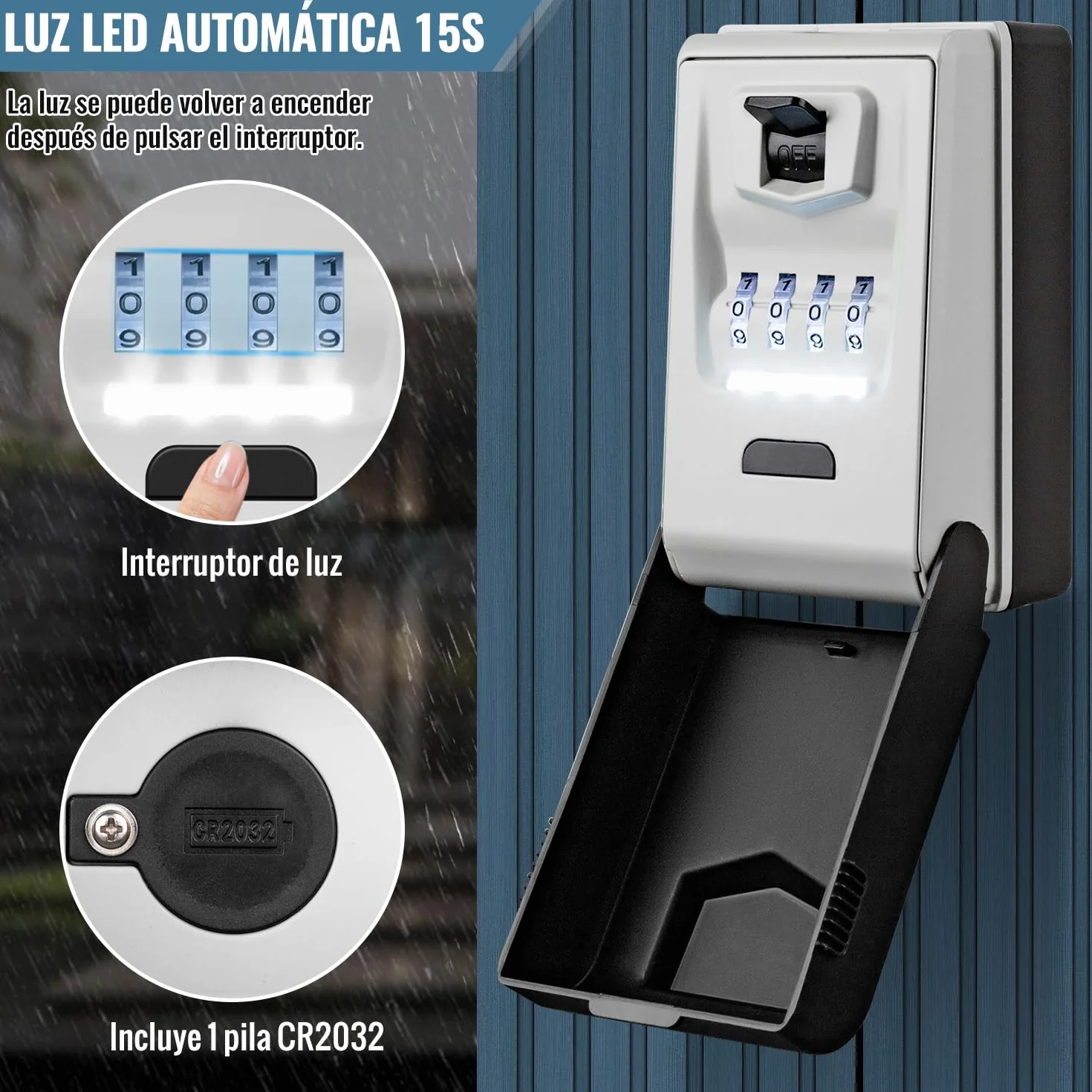 Caja de Seguridad para Llaves Exterior Caja Fuerte para Llaves Impermeable Lluminada Caja de Llave con Codigo 4 Dígitos Caja de Bloqueo para Llave para Hogar Garaje Escuela