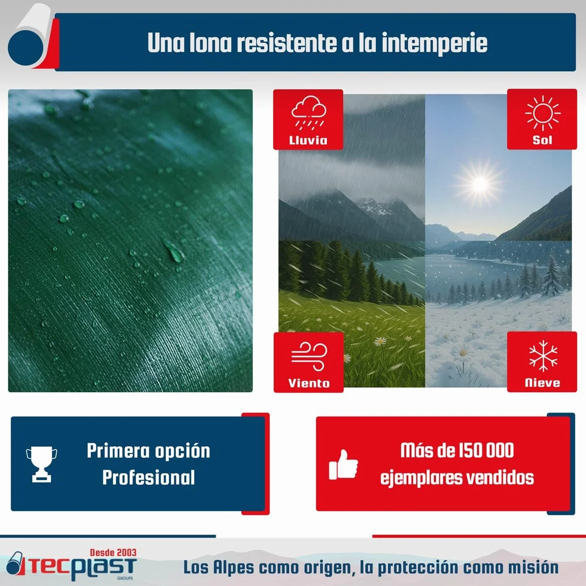 Lona Impermeable 4x5 m - TECPLAST - HQ250MU - Verde y Marrón - Máximo Rendimiento - Lona Exterior - Anti Rayos UV