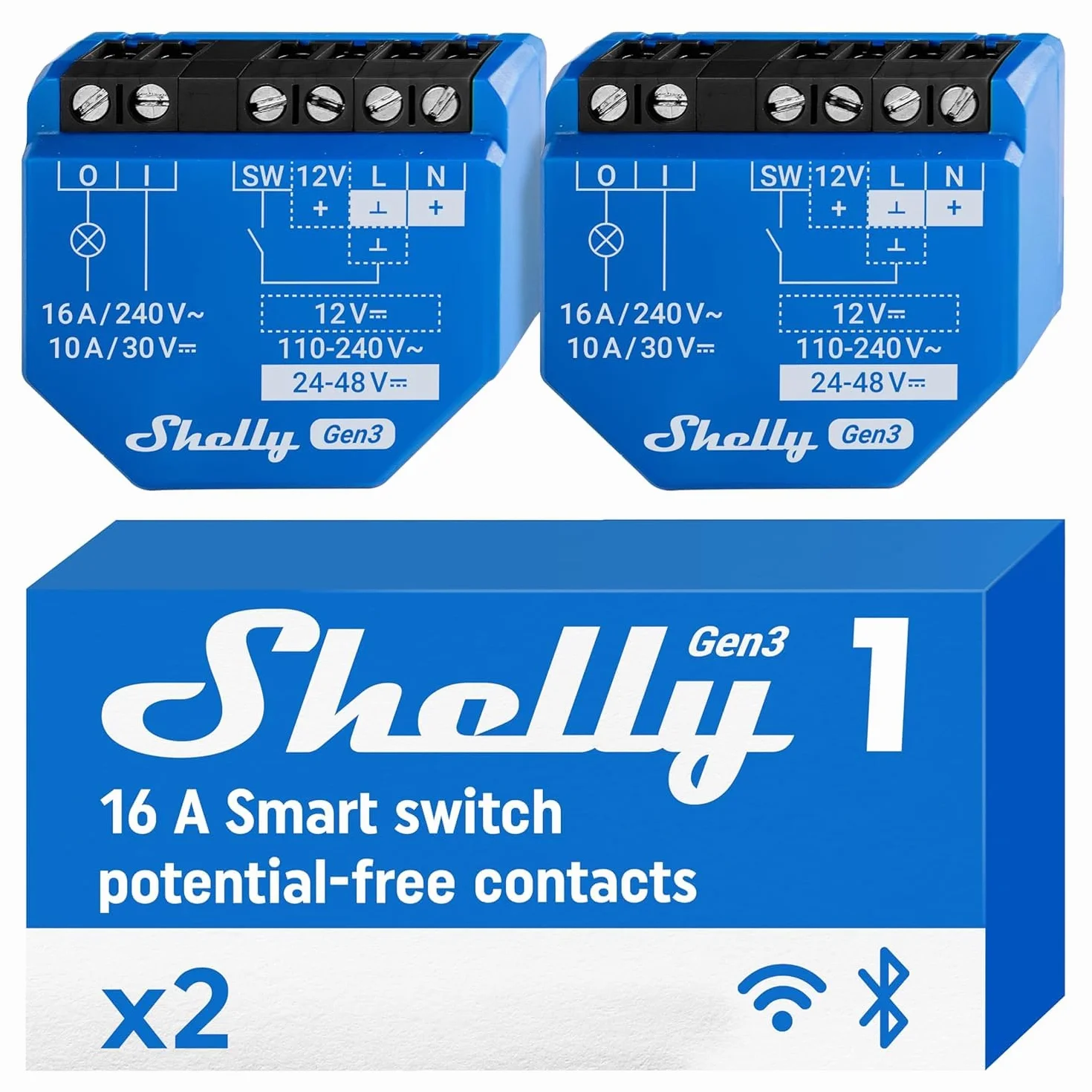 Shelly 1 Gen3 - Interriptor Relé Inteligente con contactos secos, Wi-Fi y Bluetooth, Control remoto de luz por App, Compatible con Alexa y Google Home, No requiere Hub, Chip Shelly de 8MB - 2 Piezas