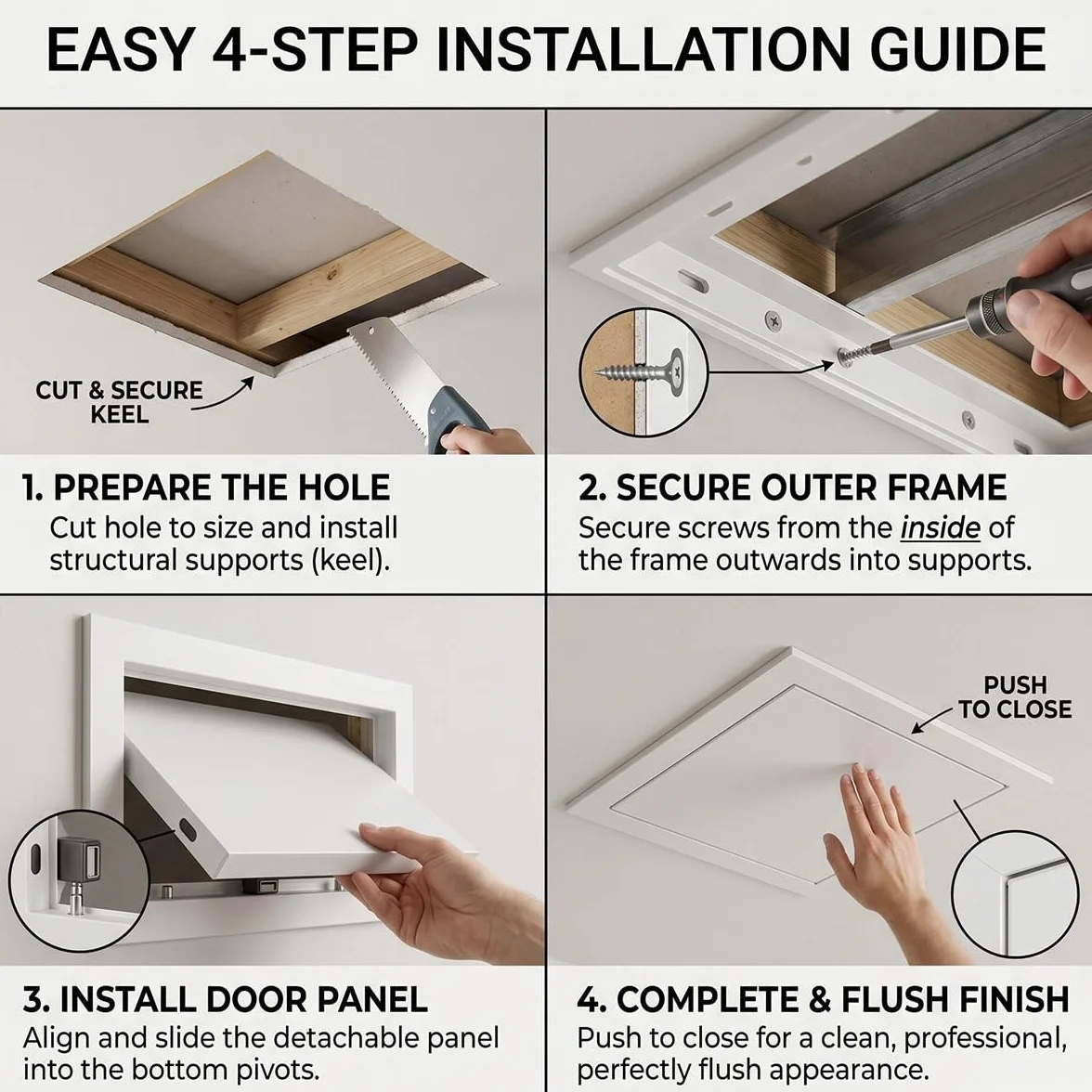 Trampilla de Inspección de Aluminio con Cierre Magnético, Puerta de Revisión Oculta. Panel de Acceso Alicatable para Techo y Pared en Plomería Baño, Montaje Empotrado Fácil.(White,150 x250 mm)