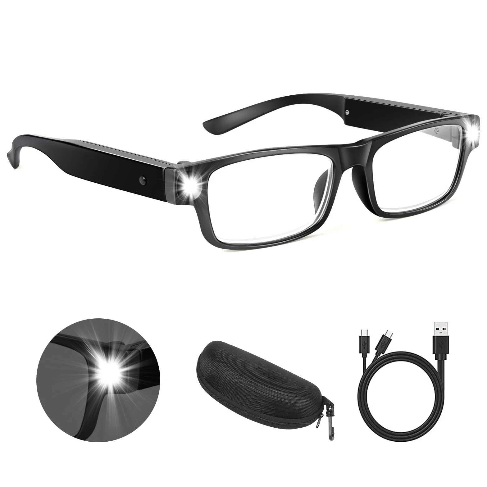 NZQXJXZ Gafas de Aumento con Luz LED Recargables por USB, 300% de Aumento, Gafas con Lupa de Cabeza Manos Libres para Trabajos de Cerca, Pasatiempos, Lectura y Manualidades