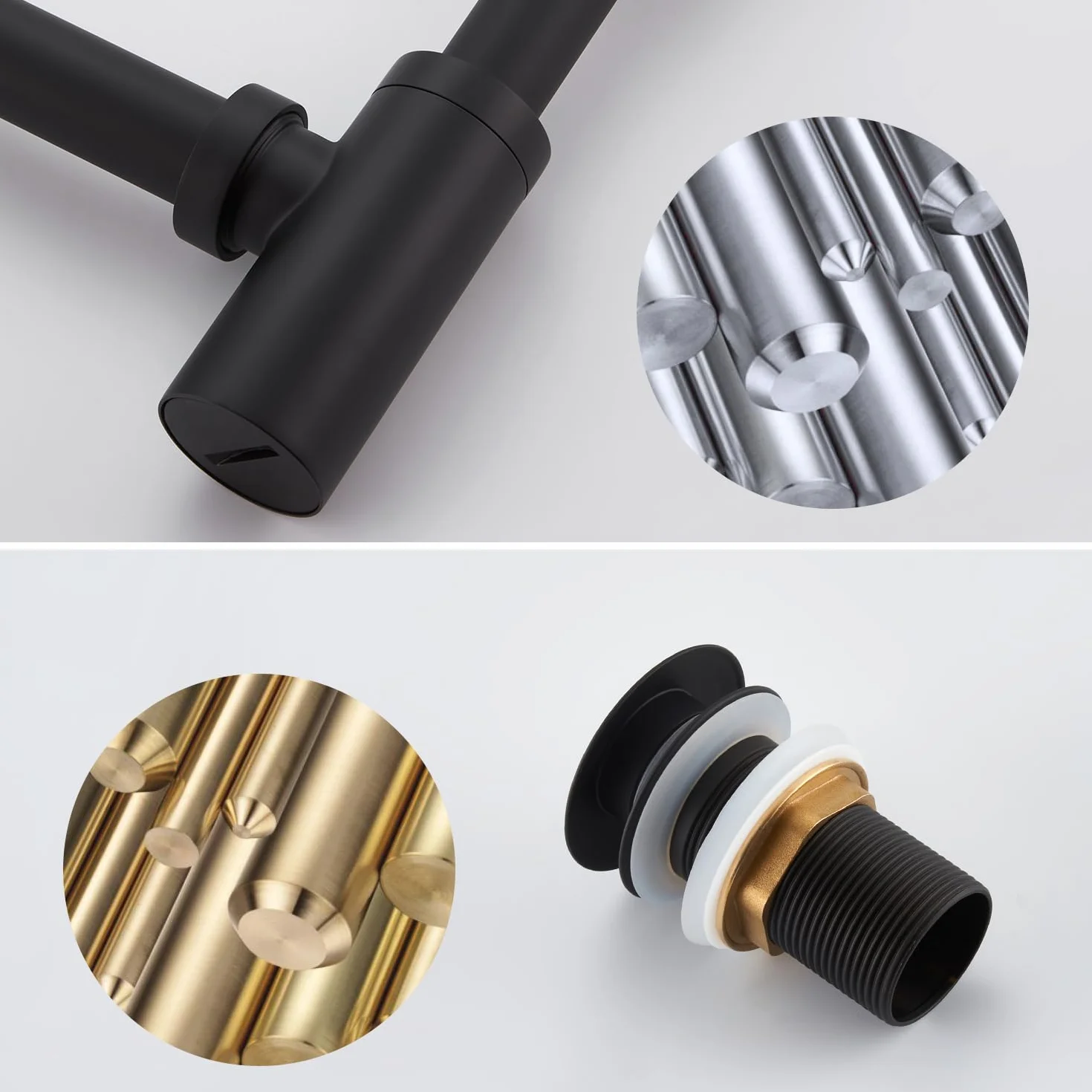 Sifón Lavabo Negro Universal con Desagüe sin Rebosadero, Altura Ajustable, Válvula Click Clack