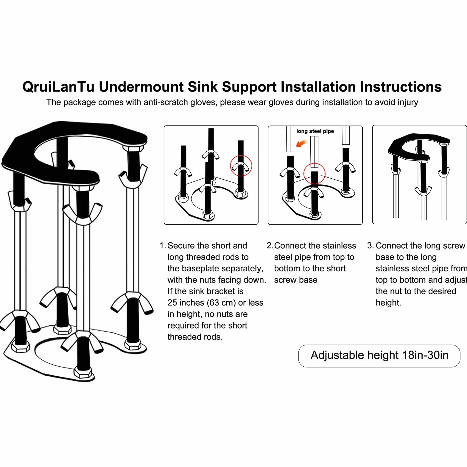 Soporte de fregadero de cocina para montaje inferior, kit de reparación de fregadero vertical con almohadillas antideslizantes que absorben los golpes, soporte ajustable de acero inoxidable