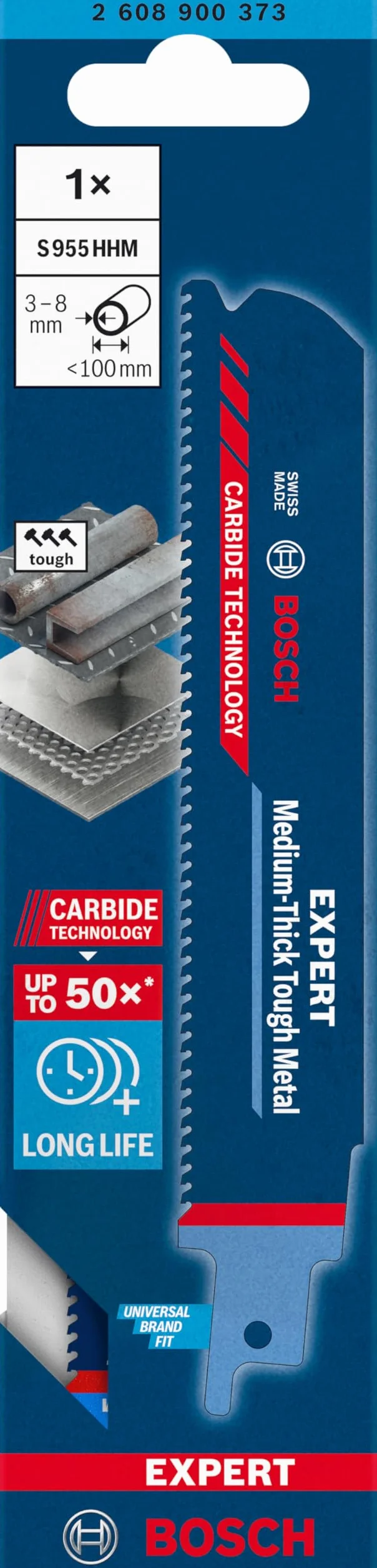 Bosch Professional 1x Hoja de sierra sable Expert ‘Medium-Thick Tough Metal’ S 955 HHM (para Acero resistente, Láminas de acero inoxidable, Longitud 150 mm, accesorios Sierra sable)