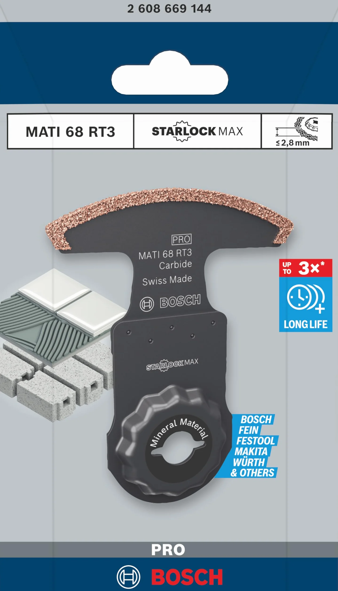 Bosch 1x Hoja multiherramienta PRO Multi Material MATI 68 RT3 (para Mortero, Hormigón celular, Anchura 68 mm, Professional Accesorios Multiherramienta), Versión actual