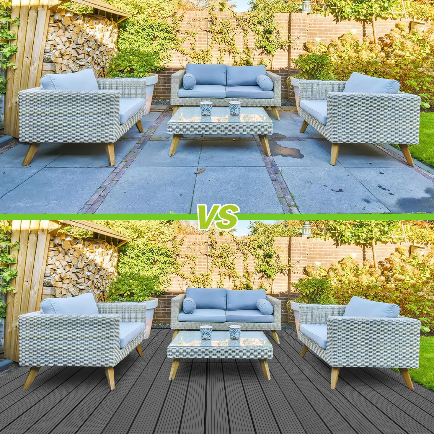 Azulejos de WPC 60 x 30 cm, 36 unidades/6 m², gris, sistema de clic, azulejos, aspecto de madera, suelo de clic, terraza, balcón, color: gris