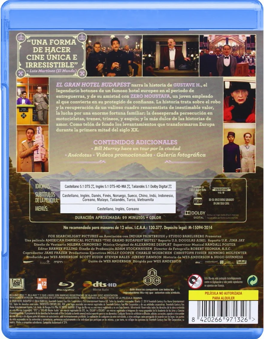 El Gran Hotel Budapest Blu-Ray