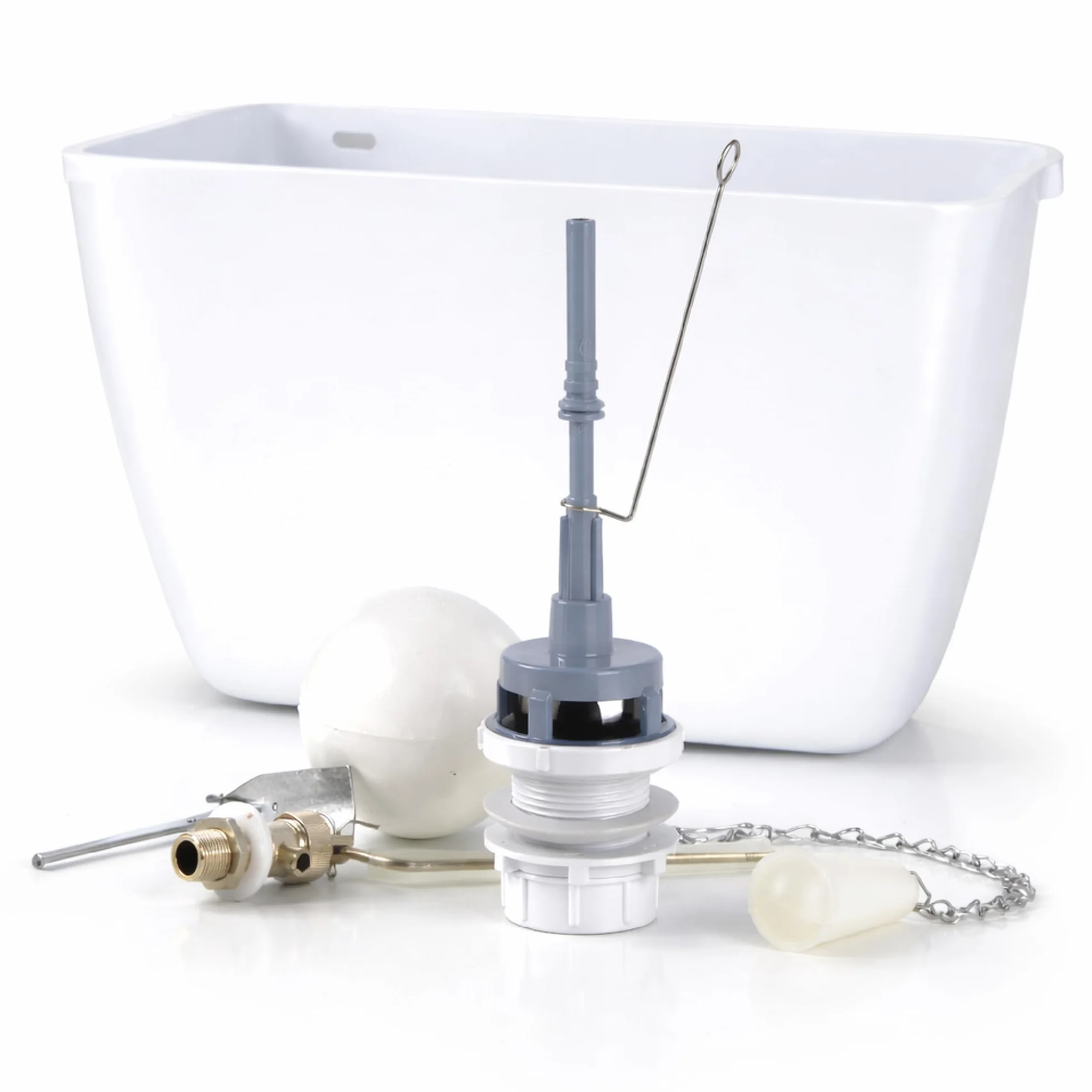 Mecanismo Completo para Cisterna Alta con Grifo Lateral y Descargador | Kit Universal Cisterna WC | Sistema de Llenado y Descarga en Plástico – Fluvia