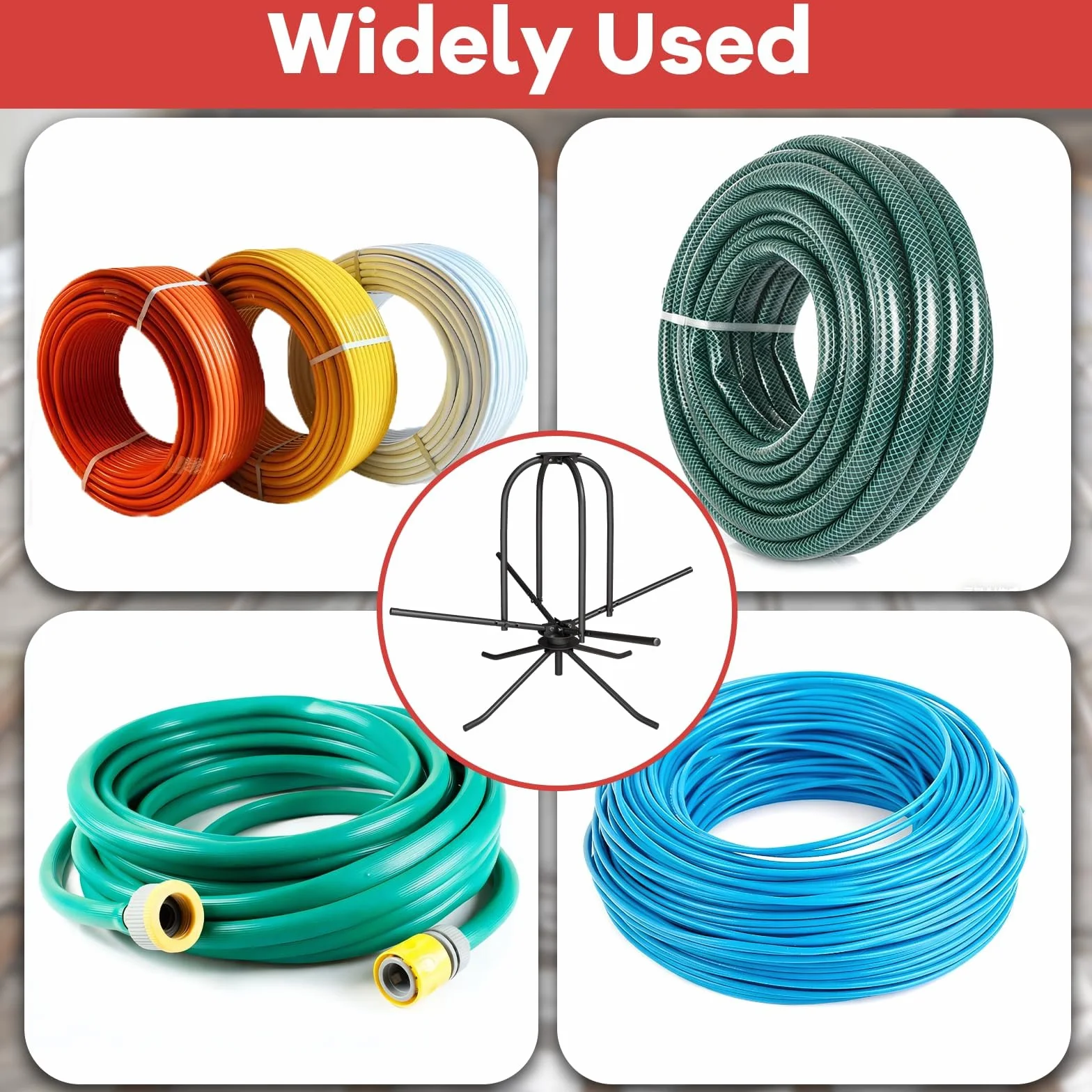 Enrollador de tubos para calefacción por suelo radiante, máx 300 kg, capacidad de carga de 600m,doble almacenado, longitud del rollo para tubos de 16 – 32 mm