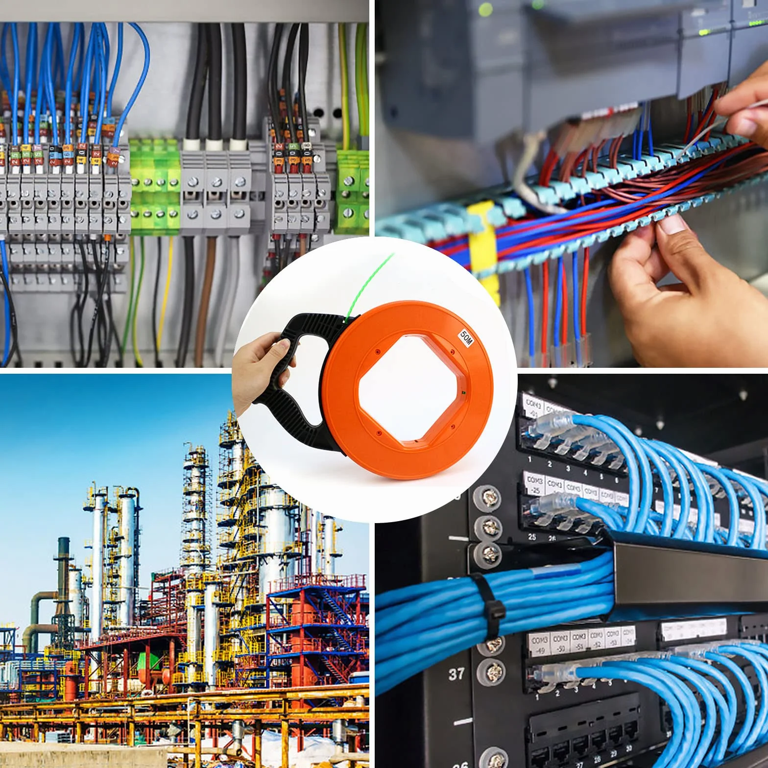 Guia Pasacables, 50m 4,5mm Guia Pasacables Profesional Guia Cables Espiral Guía Pasacables con Guia Cables y 2 Muelles Guía Ayuda de Extracción de Cables para Tirar de Cable