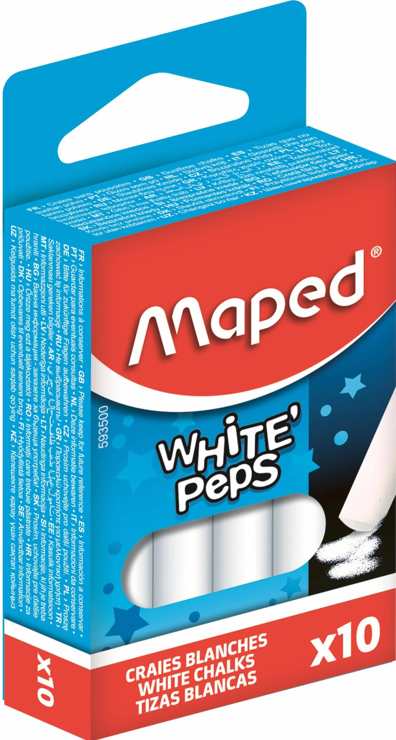 Maped Tizas Blancas para Aceras y Pizarras 10 Unidades Carbonato de Calcio Libre de Polvo