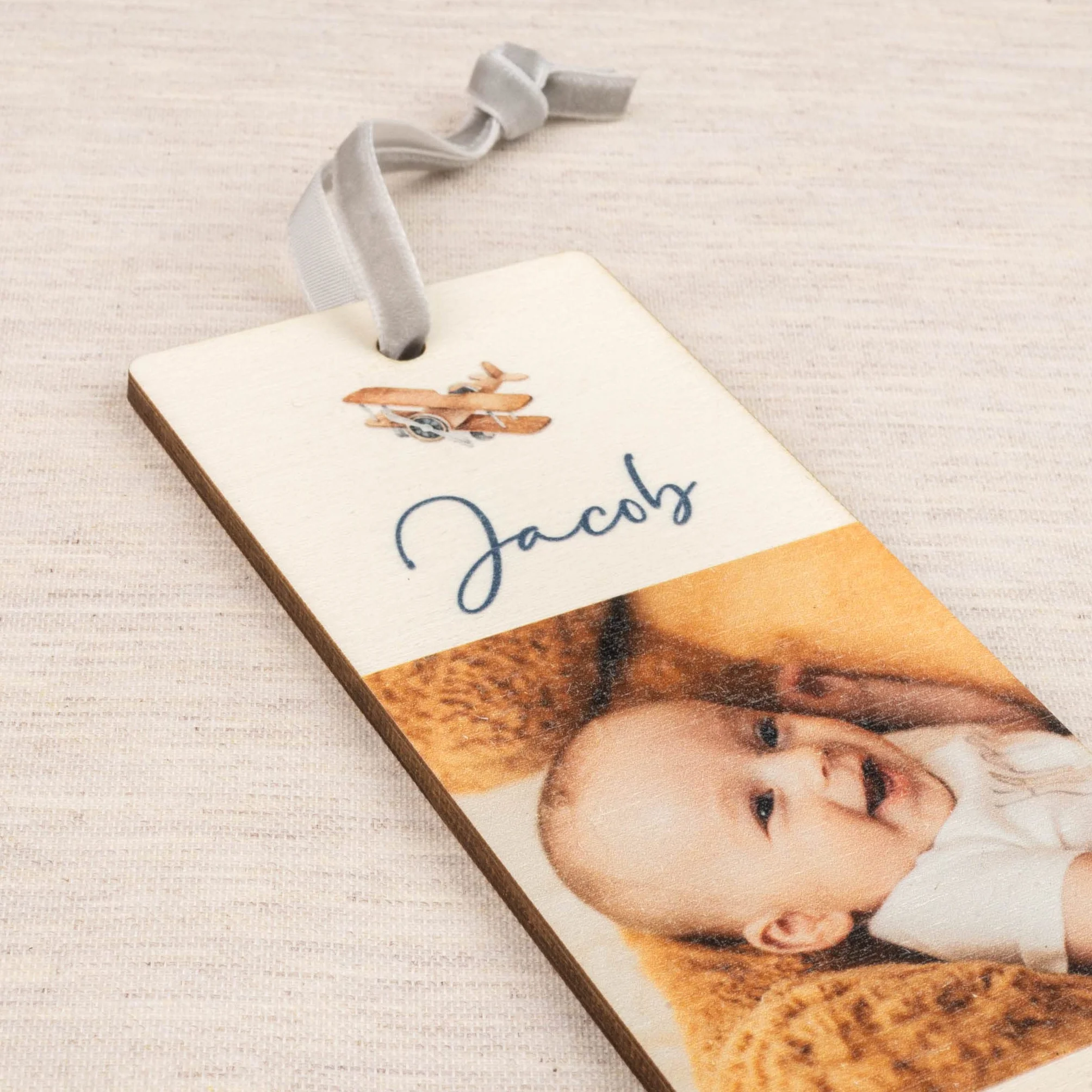 Personalizowany drewniany marker do książek z zdjęciem i tekstem na Prezent Komunię/Baptism