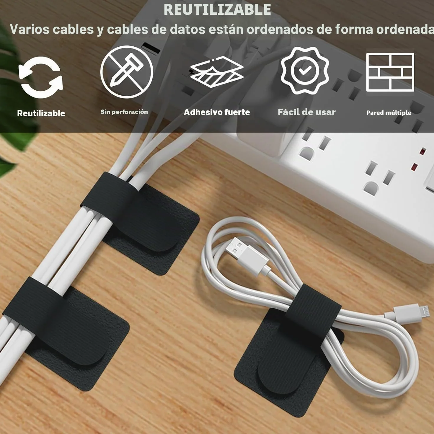 Organizador de cables 40 piezas, gestión de cables para escritorio, soporte autoadhesivo