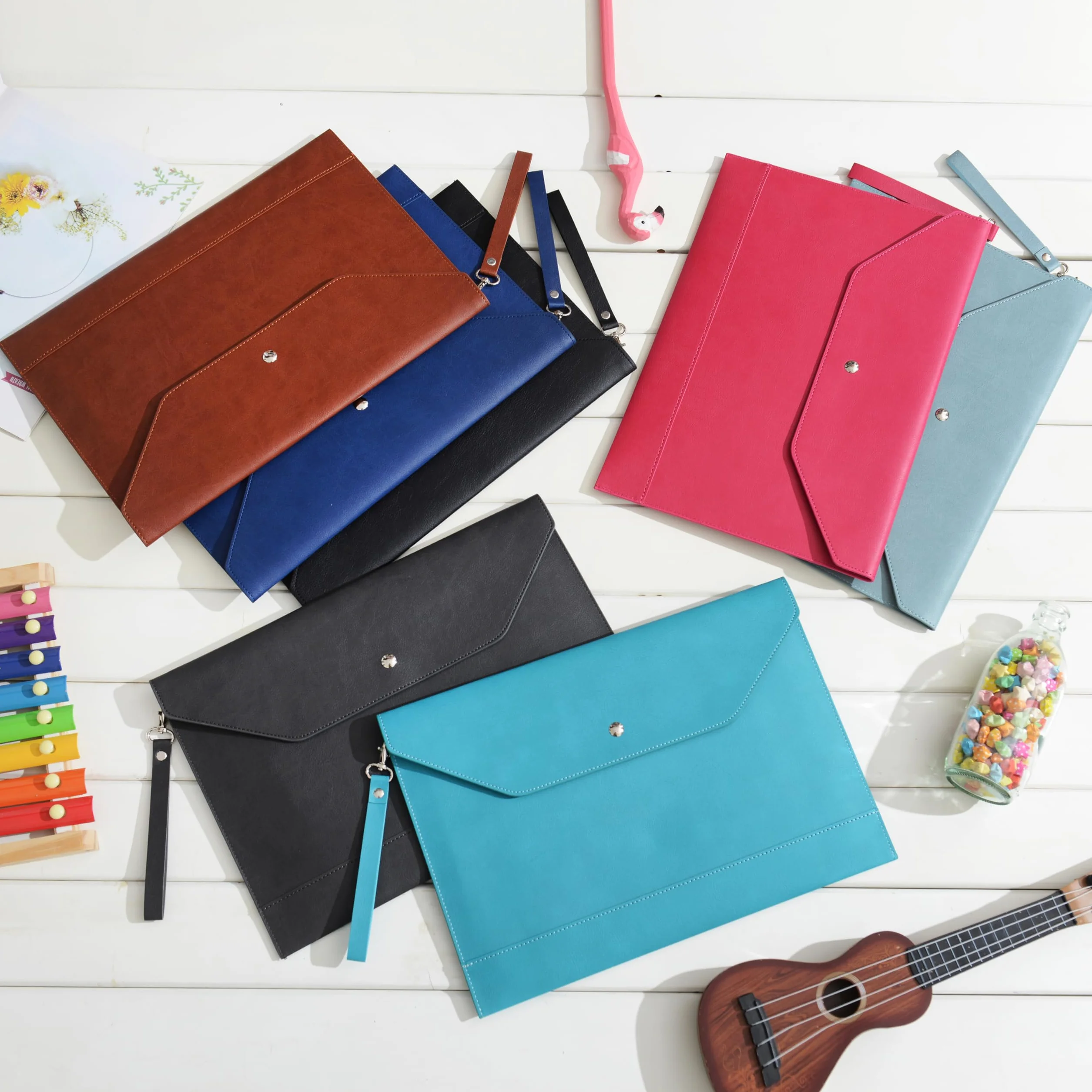 Wonderpool A4 Funda de PU Cuero Sobres Archivos con Bolsillos Internos Organizador Multifunción (Negro)