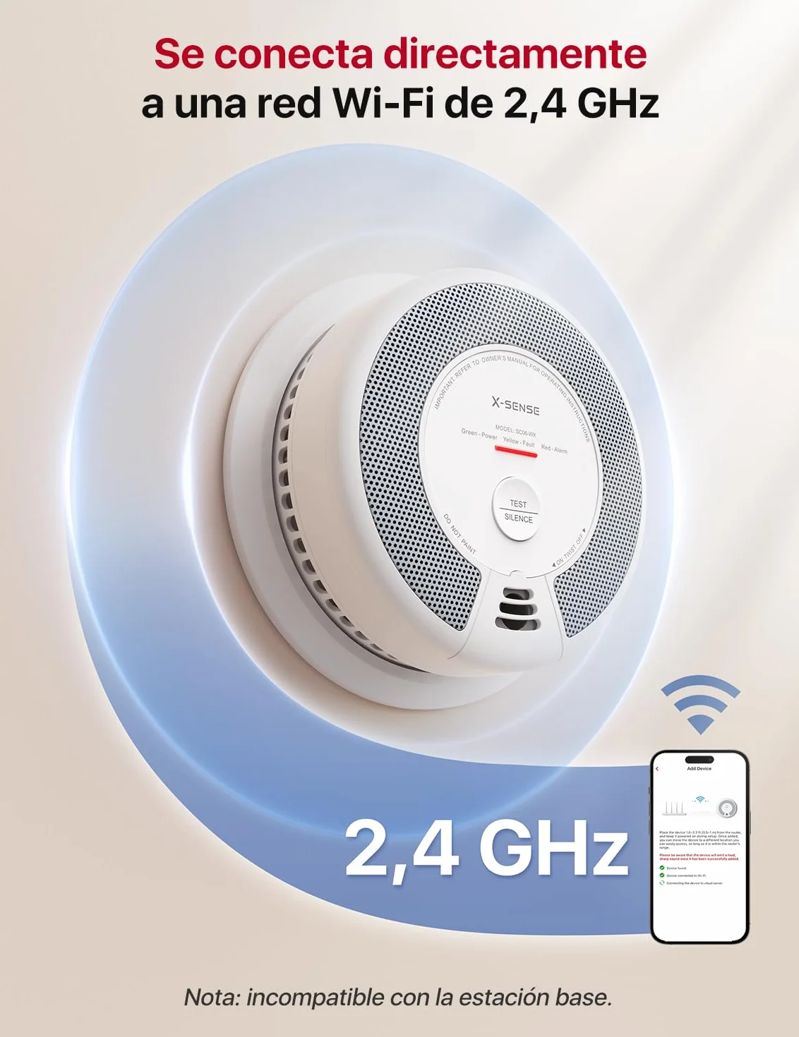 Alarma Wi-Fi X-Sense de Humo y monóxido de Carbono con batería reemplazable, Detector Combinado Inteligente Compatible con la App X-Sense Home Security, SC06-WX, 1 Unidad