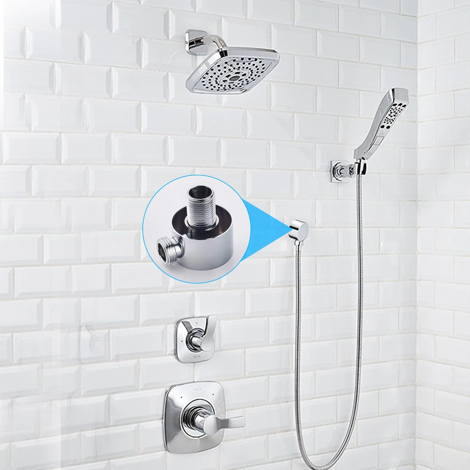 Codo de Conexión Universal de Pared para Ducha 1/2 Pulgadas Plateado Redondo