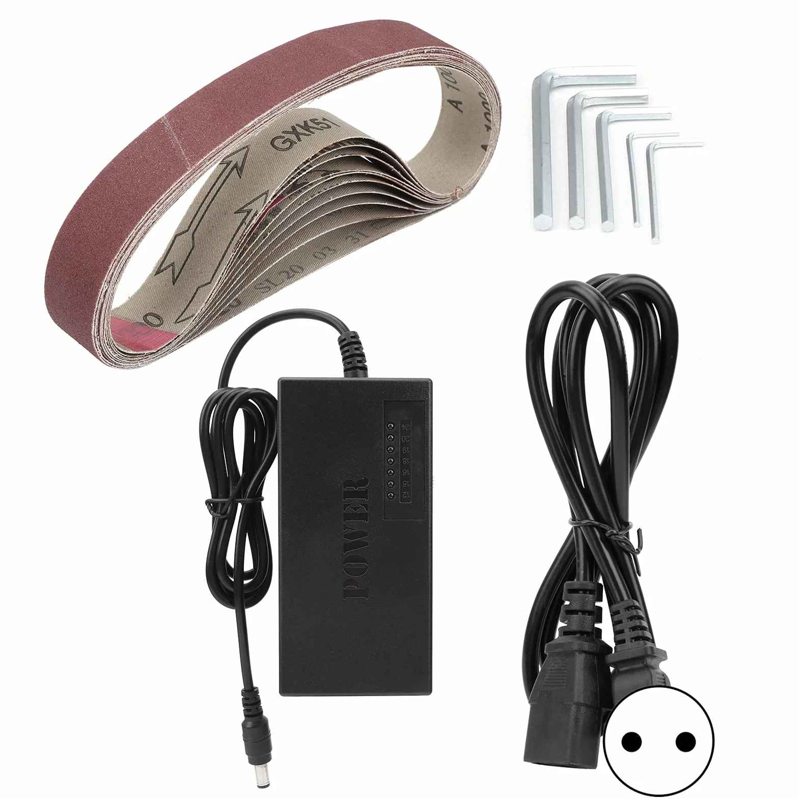 Amoladora de Banda Eléctrica Mini Amoladora Plana con Rodamiento Doble Incorporado y 10 Cinturones Abrasivos para Metal, Madera, Plástico, Aluminio (Enchufe de la UE)