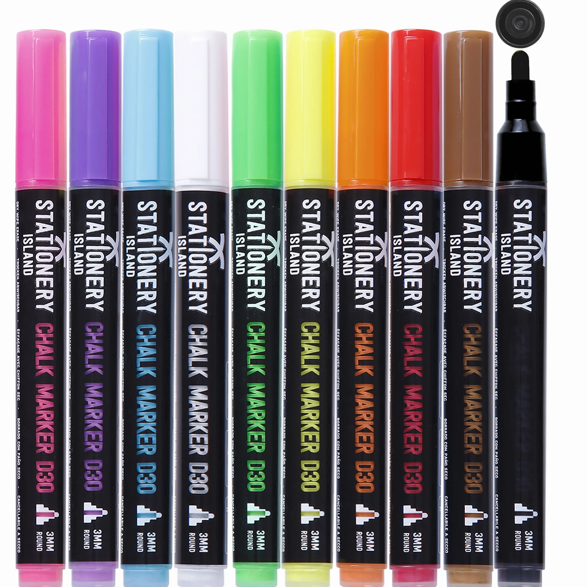 Stationery Island Rotuladores Tiza Liquida, Rotulador Tiza Liquida, Rotuladores Cristal Borrable para Pizarras, Decoracion Navidad, Ventanas, Christmas, Punta Fina 3mm - Pack de 10 Colores
