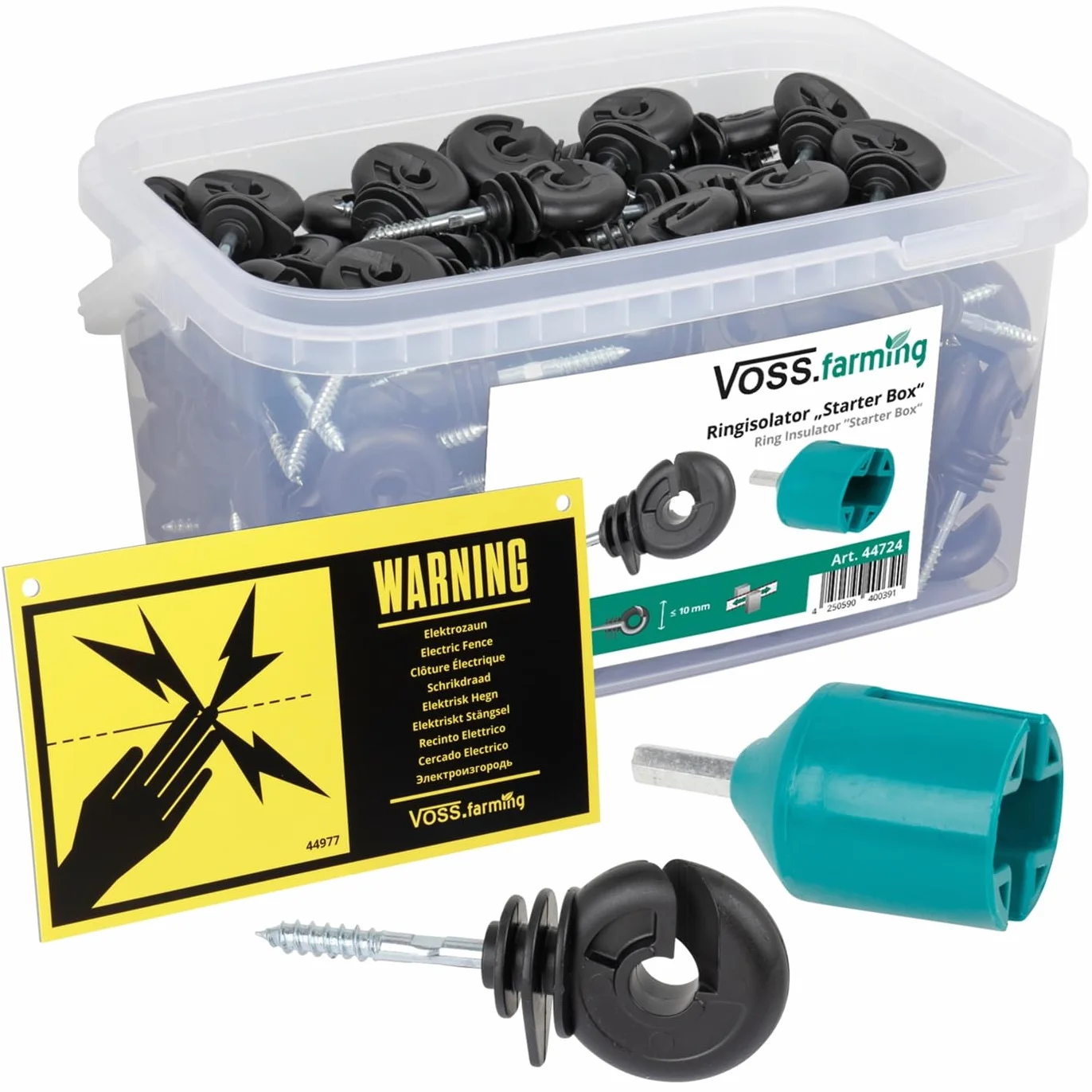 VOSS.farming 150x Anillo aislador para Hilo, Cinta, Cable para Pastor eléctrico, con Tornillo para Madera + Accesorio para Montaje