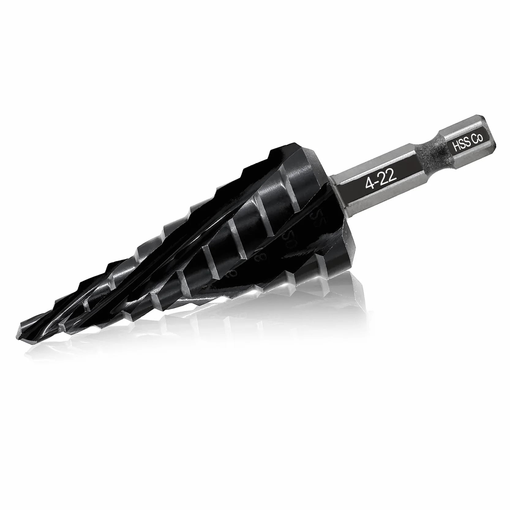 FOCSTOL Broca Escalonada Cobalto 4-22mm - Broca Escalonada HSS Cuatro Filos Espiral M35 con Mango Hexagonal Cambio Rápido para Acero Inoxidable Metal Aluminio Cobre Plástico Madera