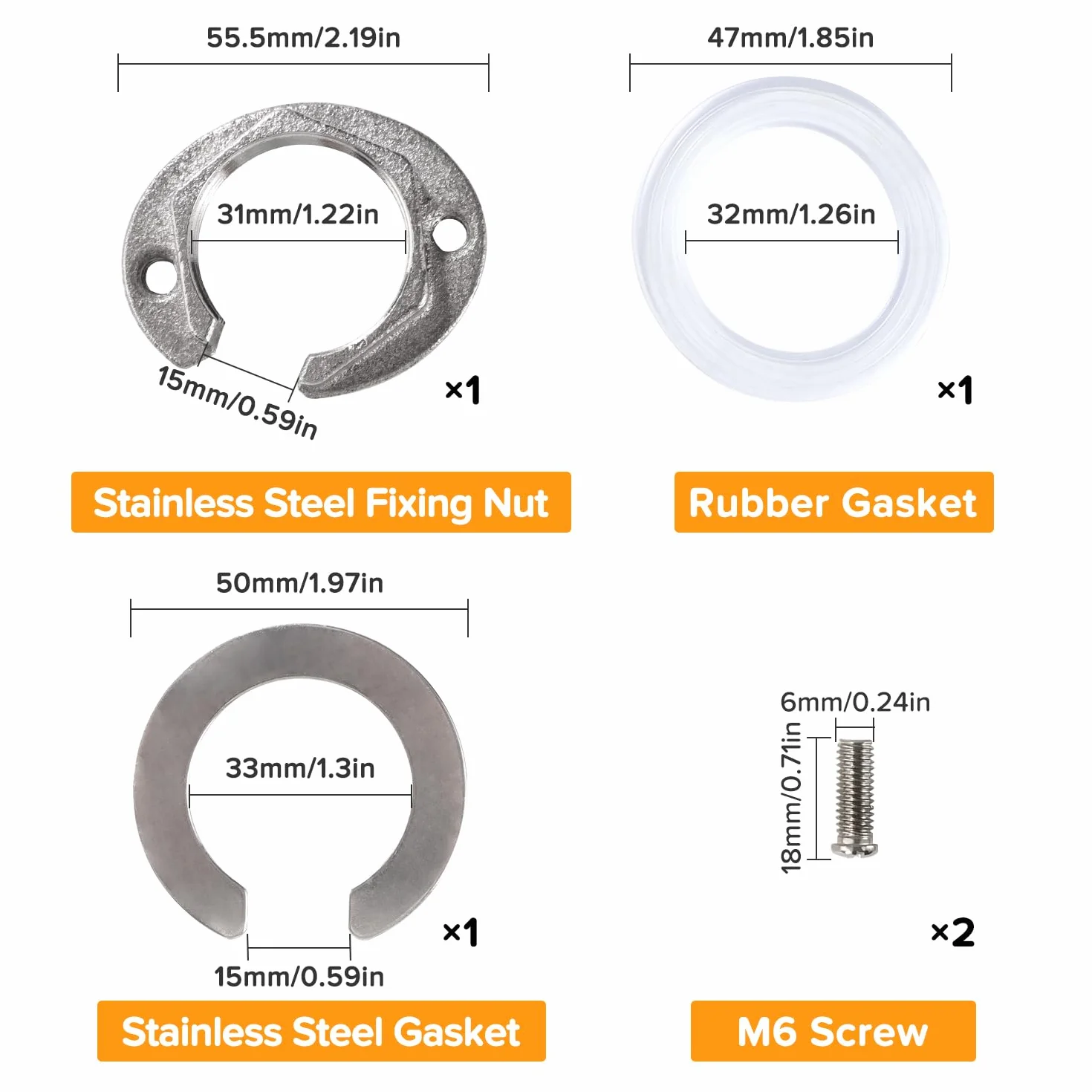 31mm Kit de Tuercas de Fijación de Grifo, Kit de Fijación de Grifo, para Grifos de Agua Caliente y Fría en Lavabos de Cocina y Baño, Acero Inoxidable