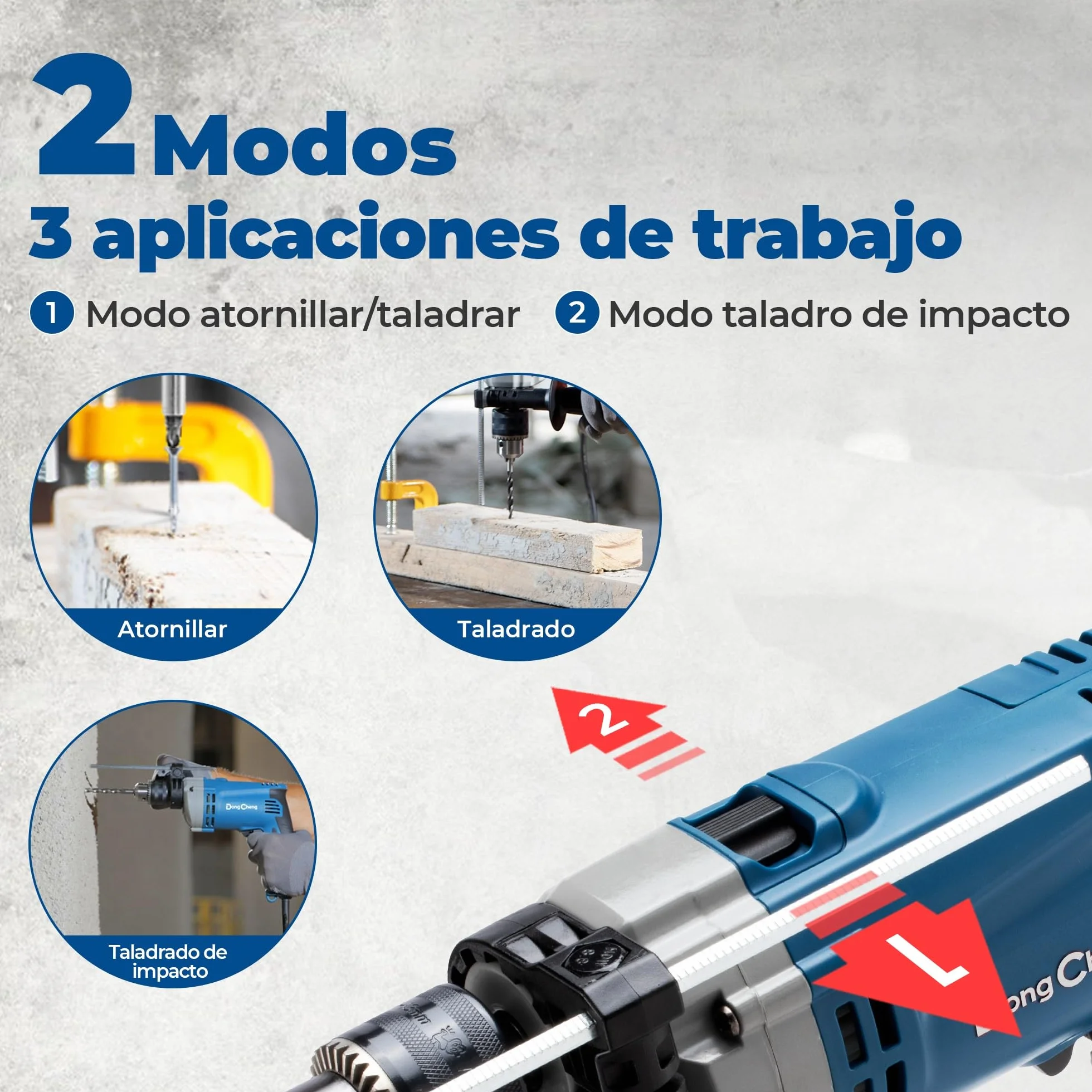DongCheng - Taladro de percusión (710 W, 13 mm, taladro de percusión, 45,000 IPM, 3000 RPM con 15 coronas de perforación para metal, madera y hormigón