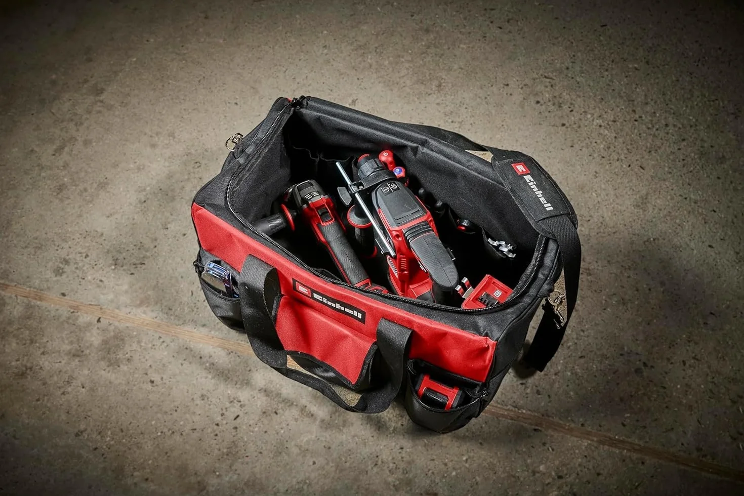 Einhell Original Bolsa Bag 56/29 | para herramientas y accesorios | máx. 25 kg | fondo reforzado | correa transporte | asa | 52 x 29 x 25 cm | 12 compartimentos