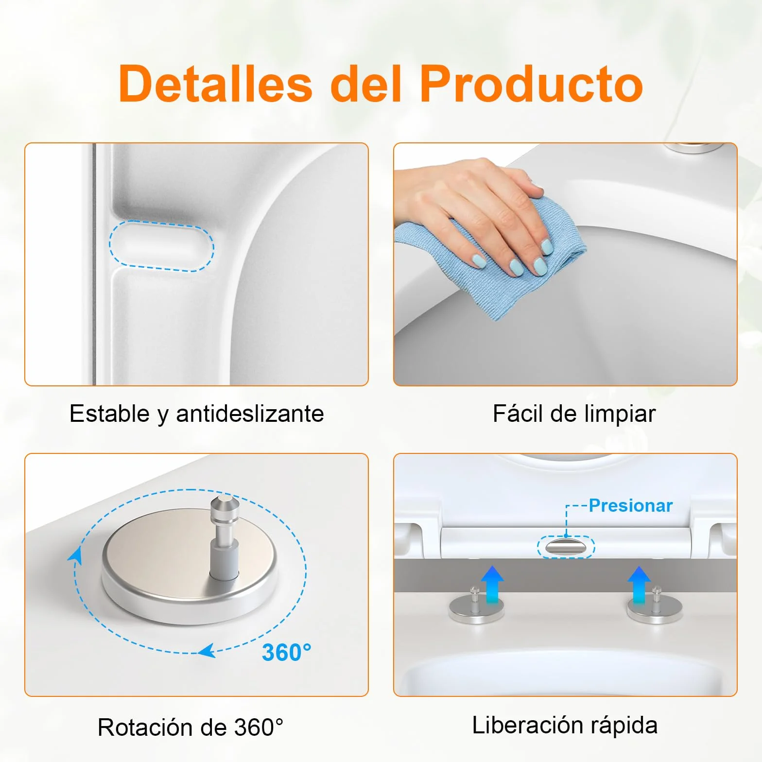 GRIFEMA Tapa WC Universal Premium UF Resin Efecto Cerámico Antibacteriana Cierre Suave Silencioso Liberación Rápida