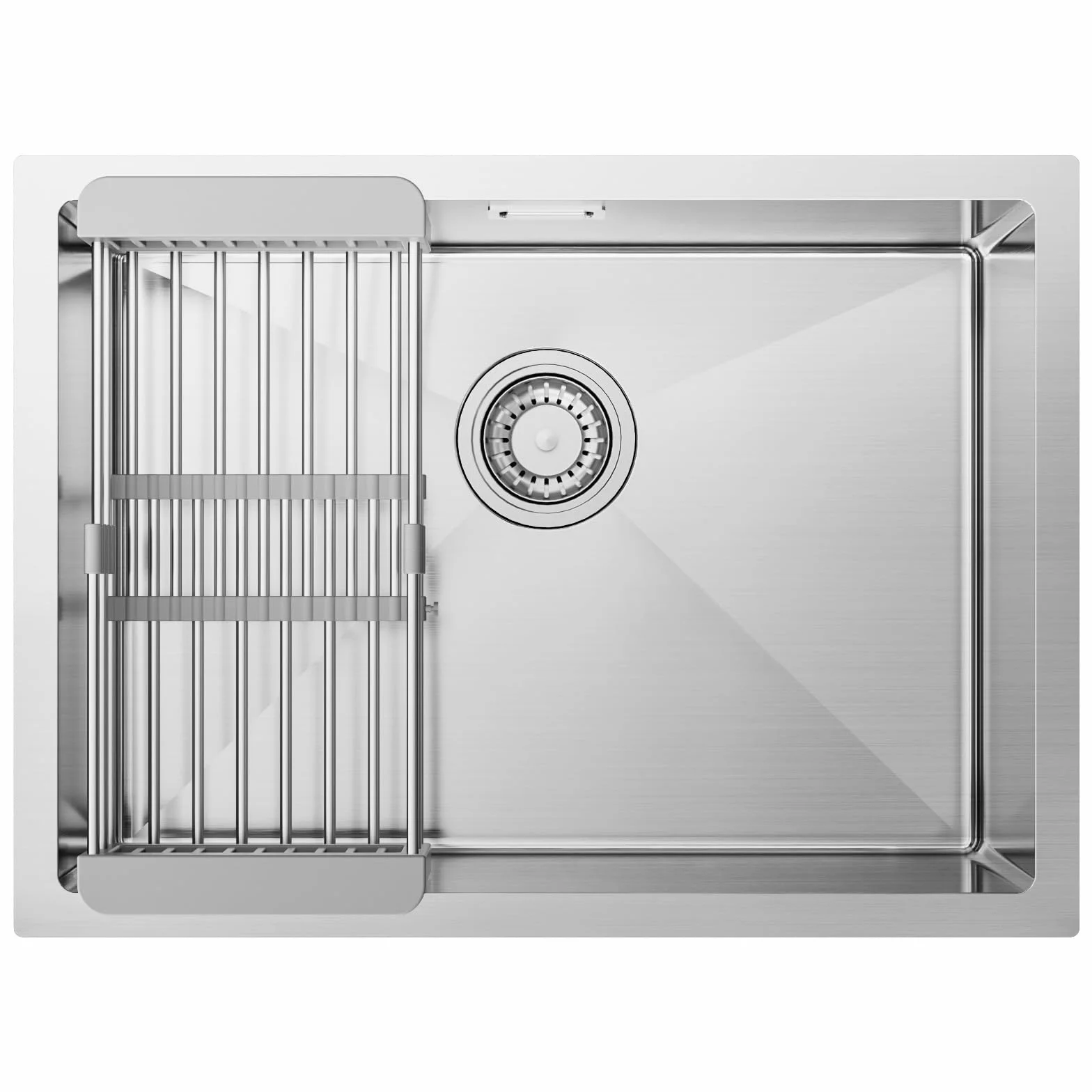 CECIPA Fregadero Cocina 1 Seno 60 x 44cm, Fregadero Bajo Encimera o Sobre Encimera, Fregadero de Acero Inoxidable 304 con Cesta de Filtro Extensible, Sifón y Kit de Drenaje