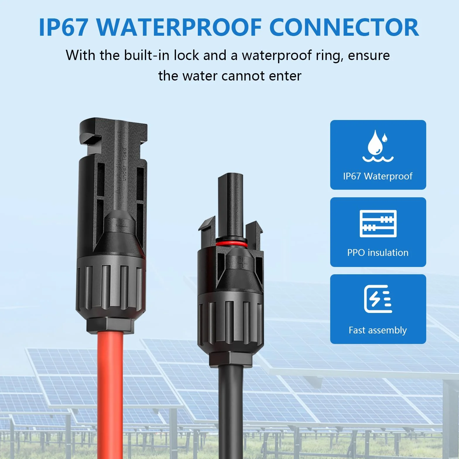 Cable de Extensión de Panel Solar de 6 mm², Alargador de Cable Solar de 1/2/3/5M, Cable de Cable Fotovoltaico con Conectores Hembra y Macho Kit de Adaptador para Panel Fotovoltaico (6mm²3m)