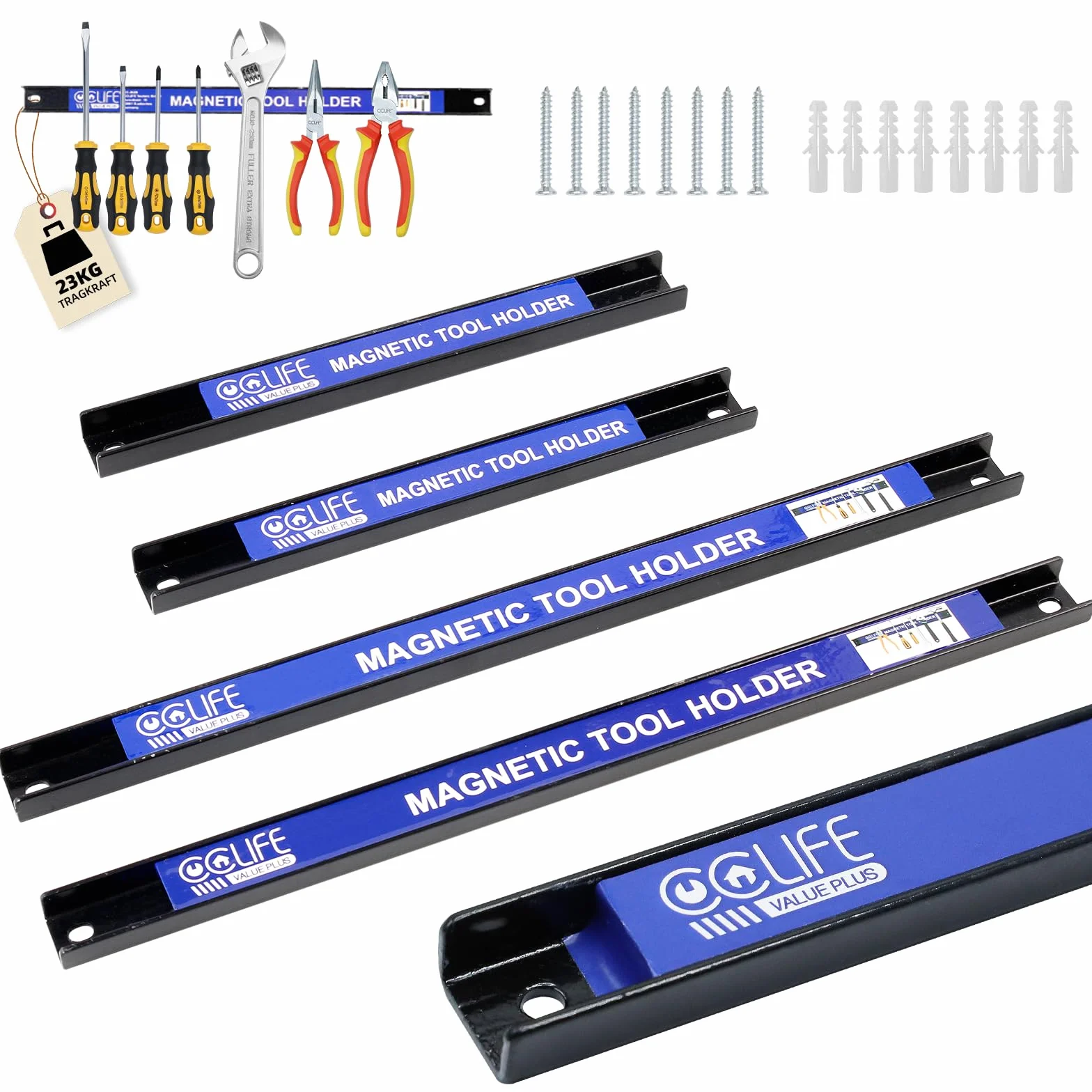 CCLIFE 4piezas Imán Herramientas 37 CM y 23 CM Tiras Magnéticas Para Herramientas 15 & 9 KG Imán Herramientas Barra Iman Herramientas