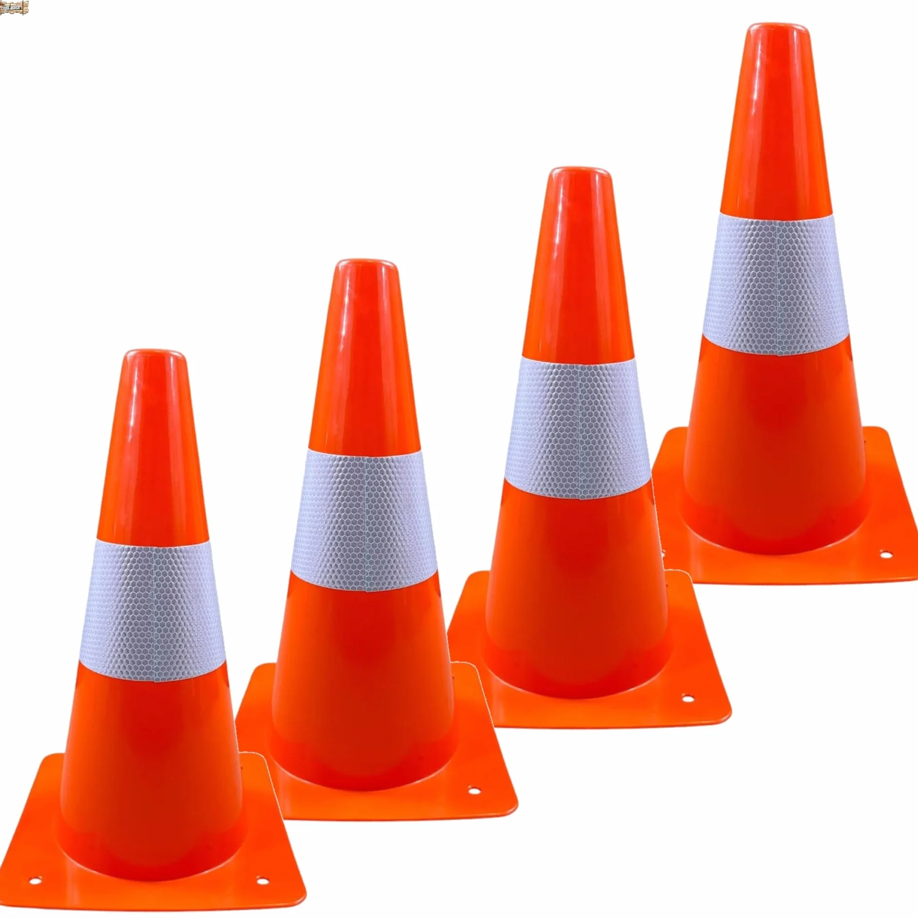 BricoLoco.com Cono señalización pequeño 30 cm. ¡PACK 4 uds.! Cono deportivo para deporte, slalom, entrenamiento, fútbol. Cono de tráfico naranja con banda reflectante (4)