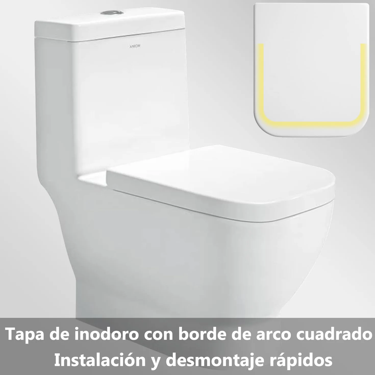 Asiento de Inodoro Cuadrado con Cierre Suave y Bisagras Ajustables de Acero Inoxidable – Tapa con Liberación Rápida, Fácil Limpieza y Fijación Universal para la mayoría de Inodoros, Blanco