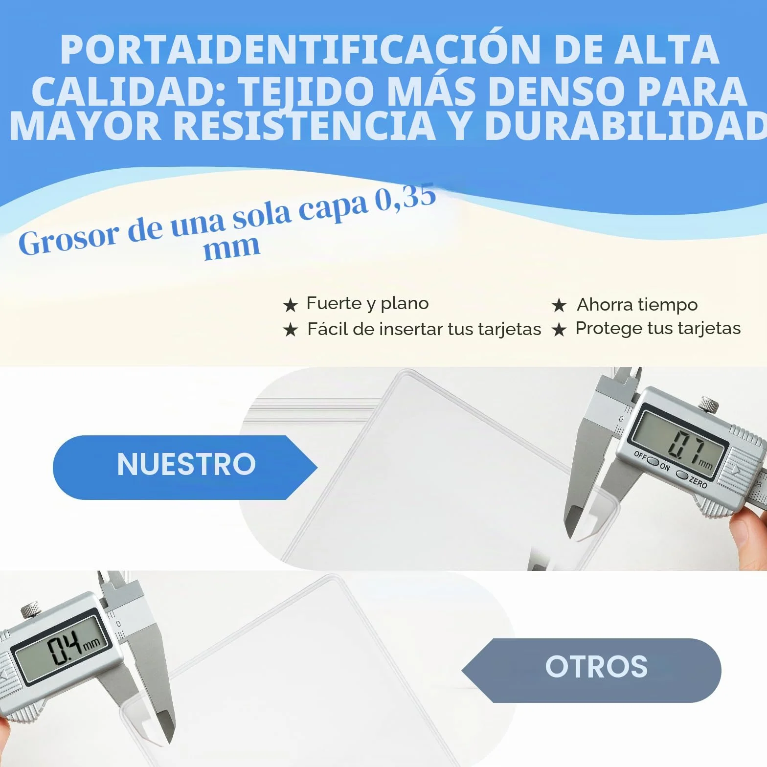 Funda vertical para tarjeta de PVC impermeable con cierre de cremallera