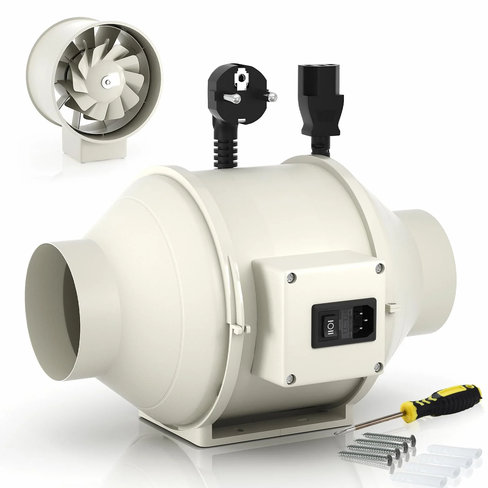 FanGoFast Extractor de Aire 100 mm 230V Controlador Ajustable Ventilador de Conducto con Enchufe IEC