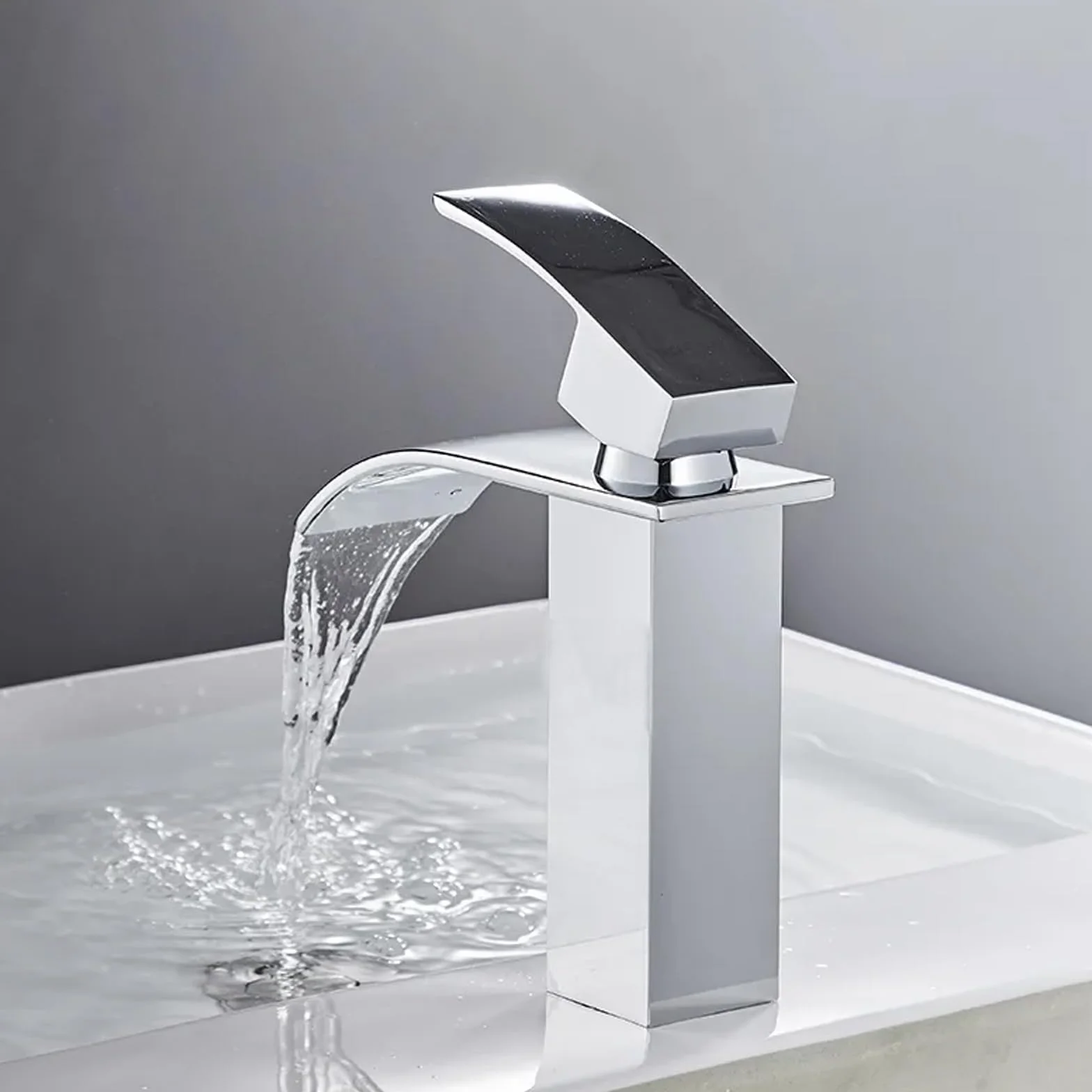 Grifo Lavabo Cascada Grifo de Lavabo Baño Grifos para Lavabos de Baño Grifo Monomando Lavabo con Altura de Pico de 110 MM Grifo Cascada con manguera de Salida Caliente y Fría Plateados(Cromo)