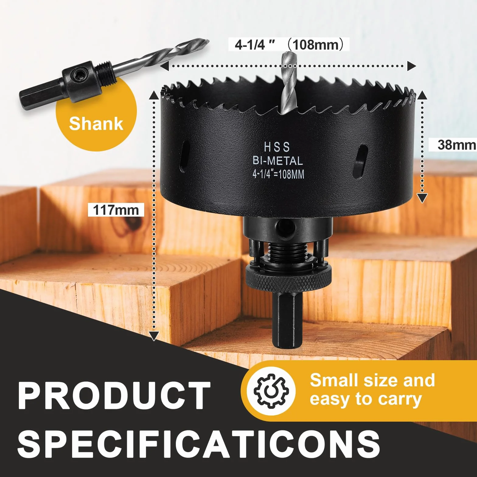 Sierra perforadora de 108 mm para metal y madera, HSS Bi-Metal perforadora redonda con profundidad de corte de 40 mm, para acero, hierro, aluminio, techos, paneles de yeso y placas de yeso