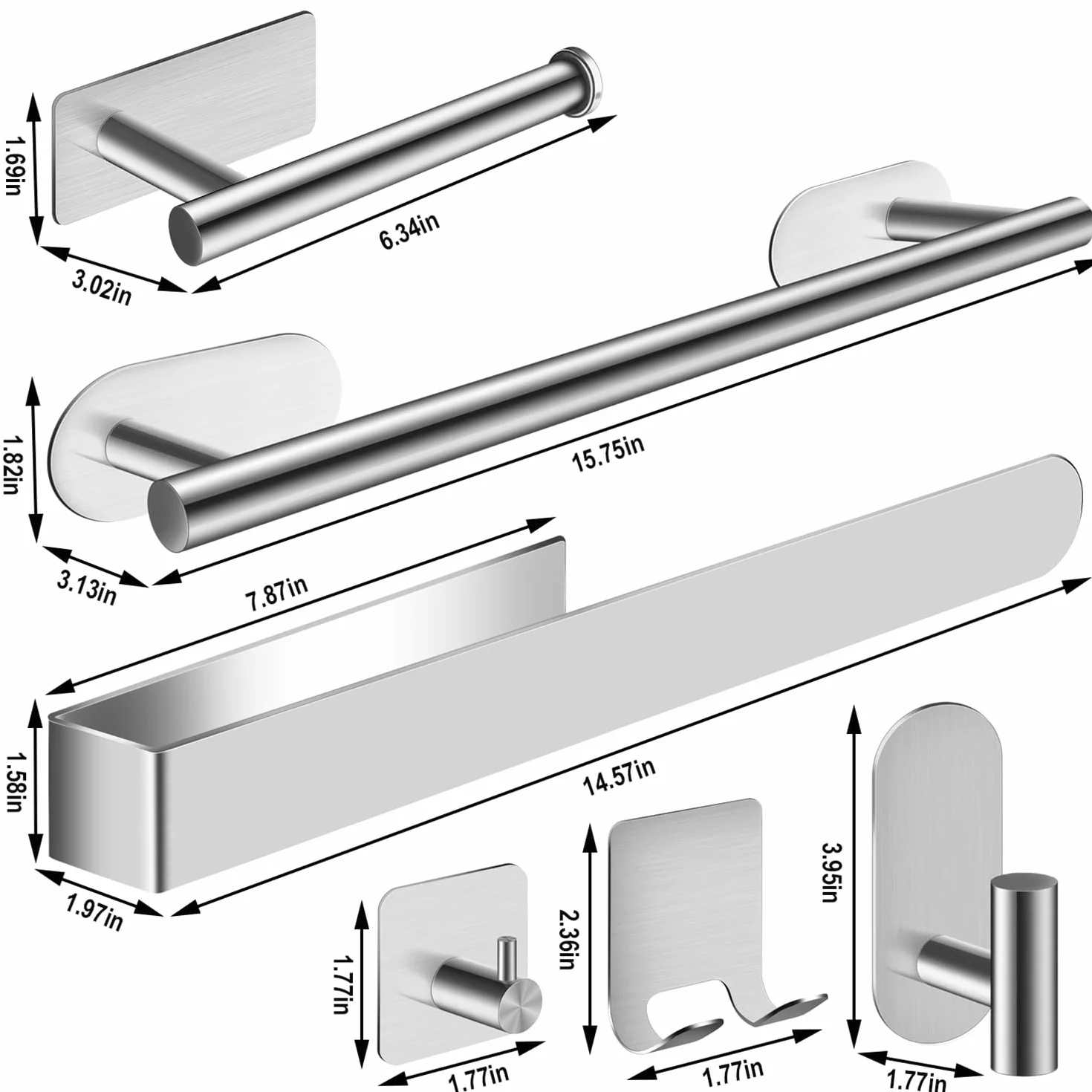 Toalleros de Baño Sin Taladro 9PCS Acero Inoxidable SUS304 Kit Accesorios Baño con Portarrollos Papel Higienico