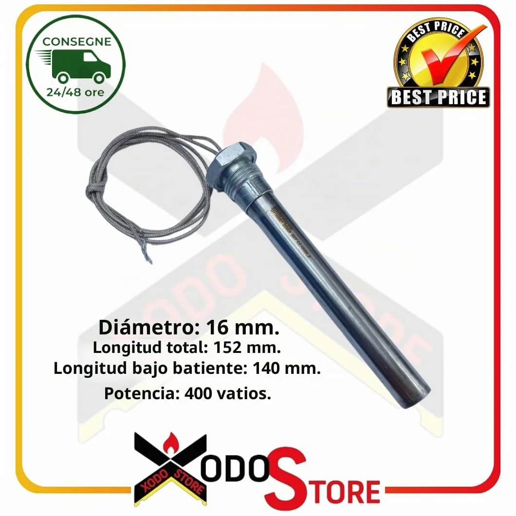 Bujía resistencia encendido D.12,5 – L 163 mm – 400 W, para estufa de pellets Ecosystem